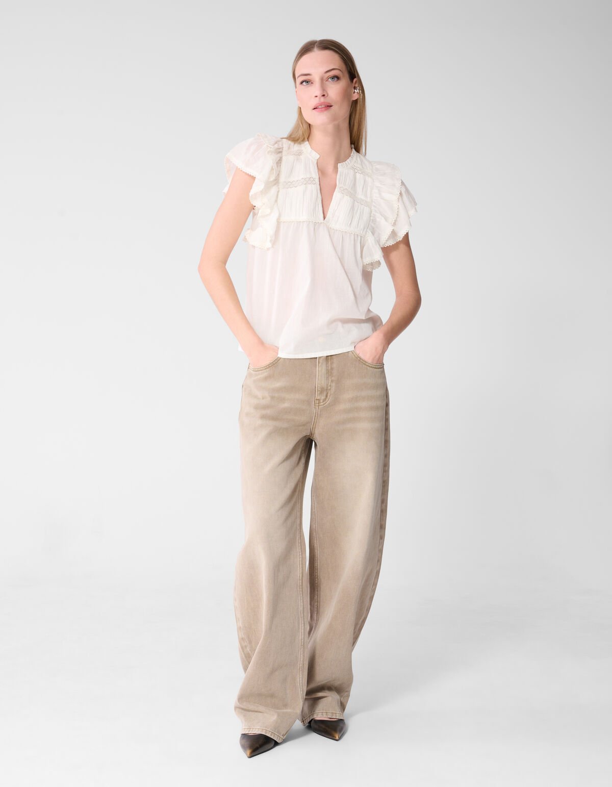 Kanten R&uuml;schen Top Wei&szlig; SHOEBY WOMEN