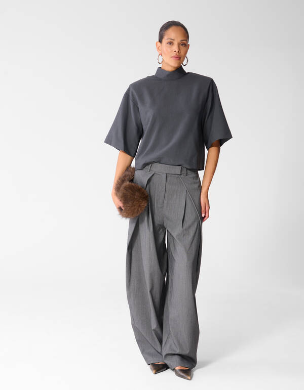 Gewebte Schulter Top Grau SHOEBY WOMEN