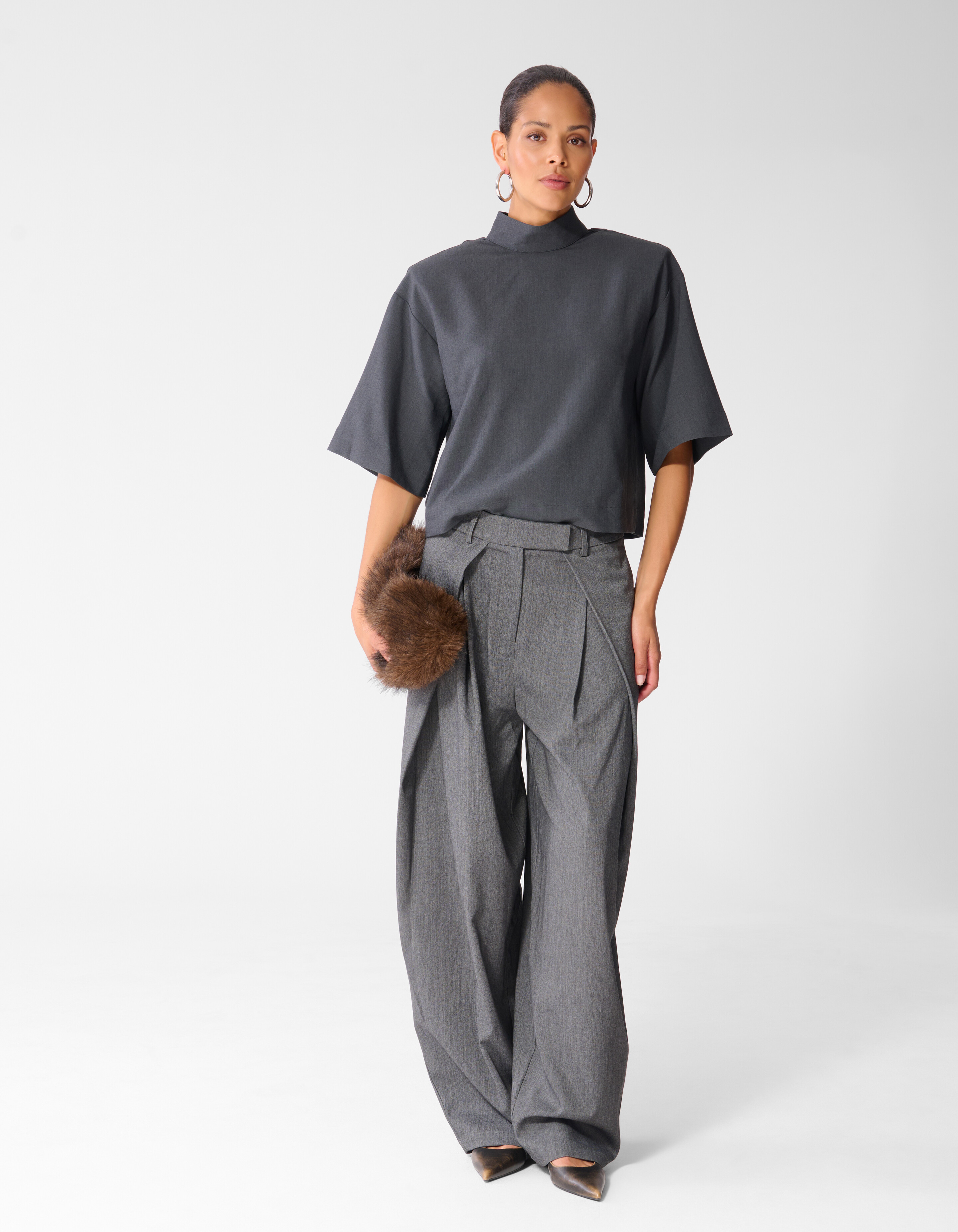 Gewebte Schulter Top Grau SHOEBY WOMEN