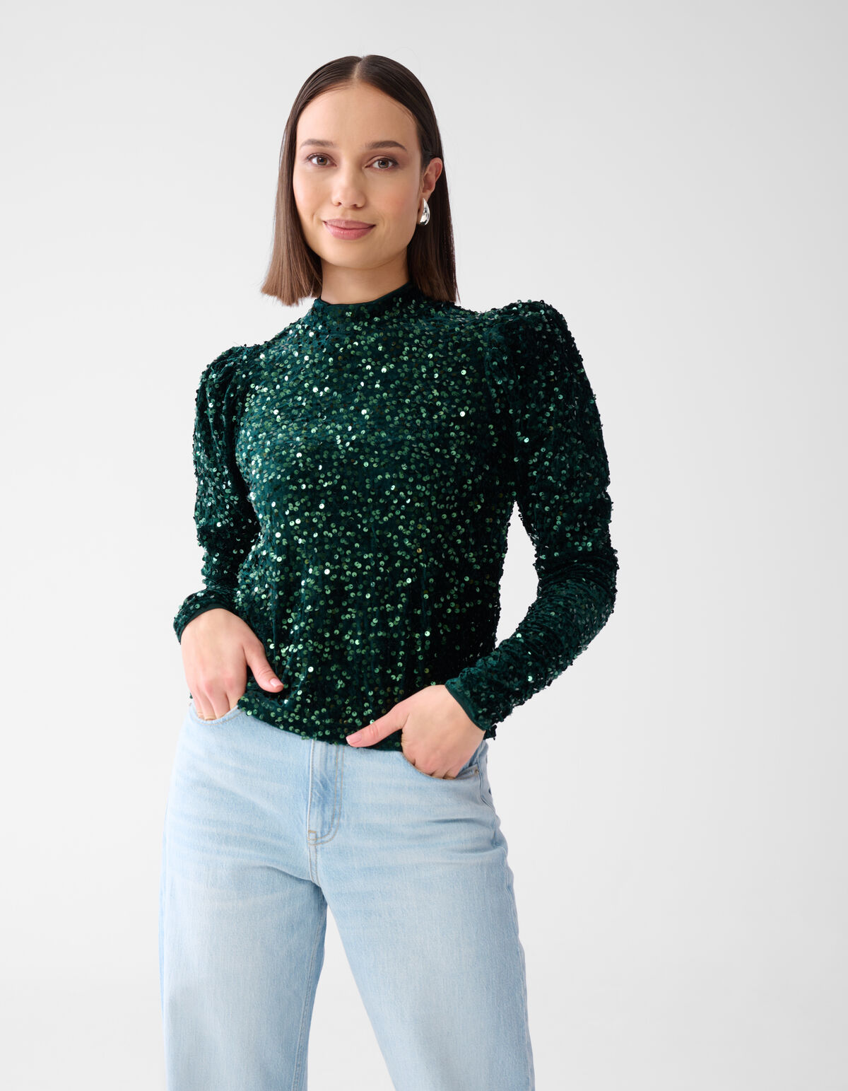 Samtpailletten Top Dunkelgrün SHOEBY WOMEN