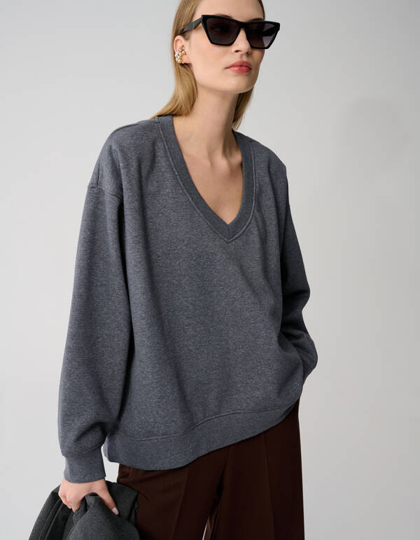 Oversized-Pullover mit V-Ausschnitt Dunkelgrau Von SHOEBY WOMEN