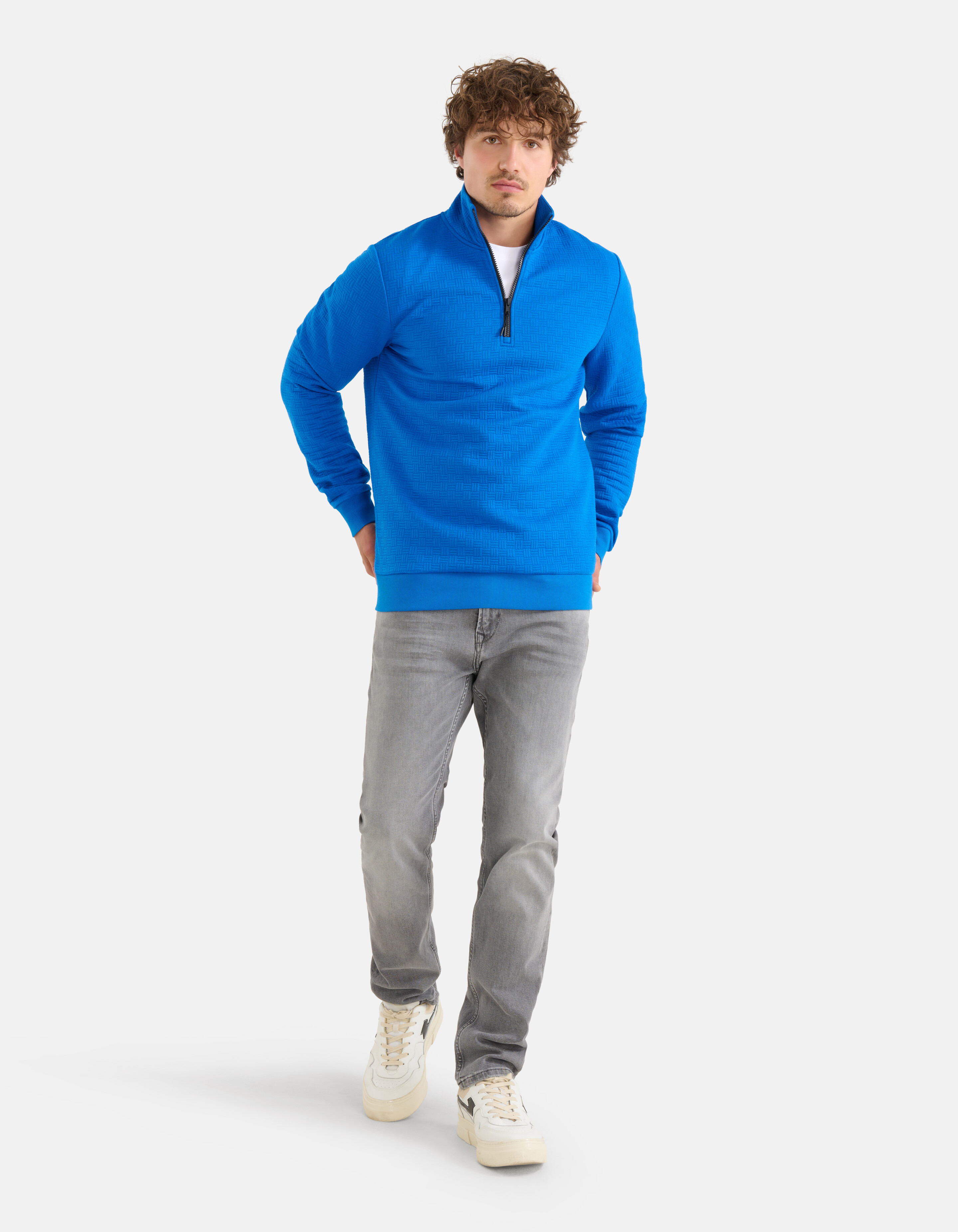 Pullover mit gesteppter Struktur und halbem Reißve SHOEBY MEN