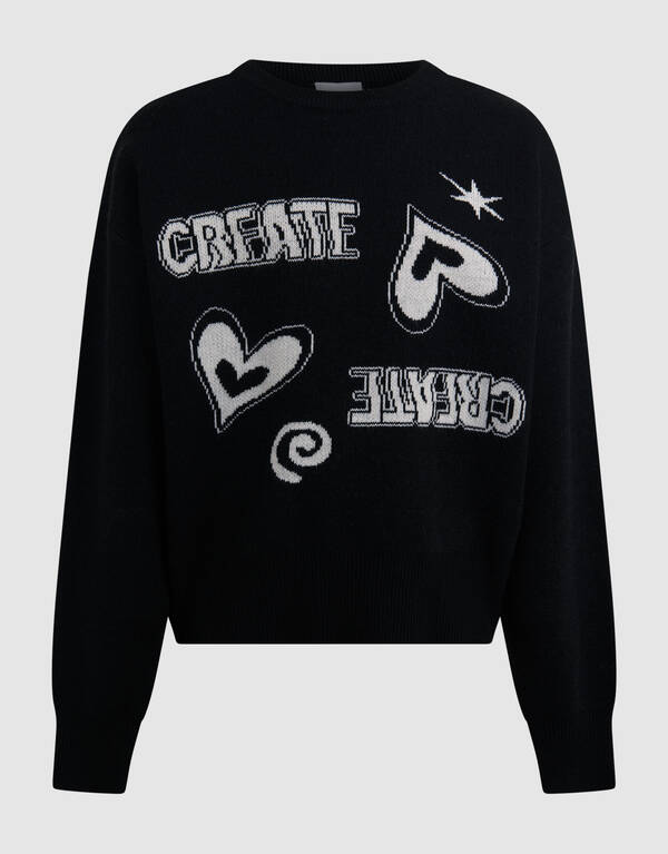 Gestrickter Create Artwork Pullover Schwarz SHOEBY GIRLS