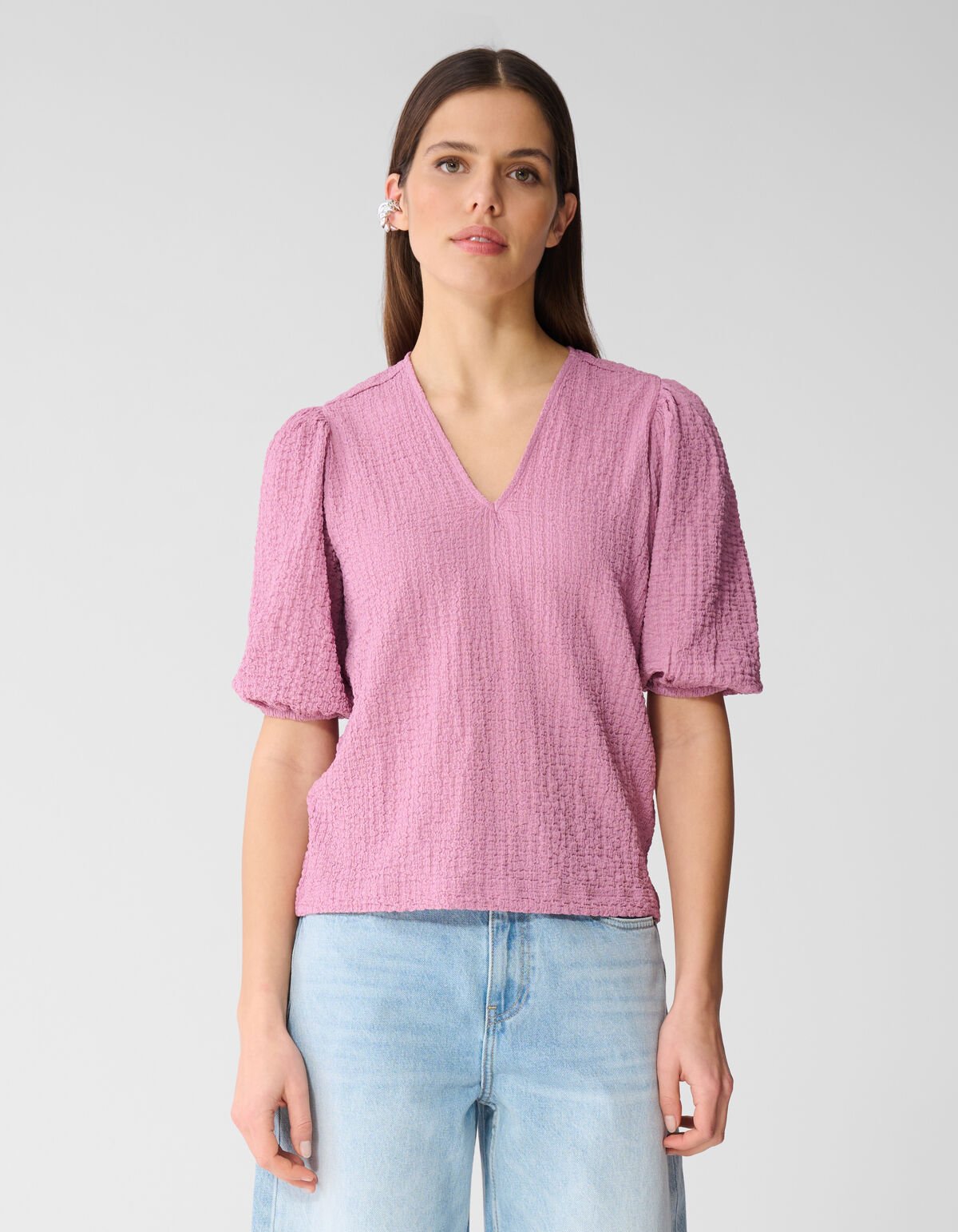 Crinkle-Top mit V-Ausschnitt in Rosa SHOEBY WOMEN
