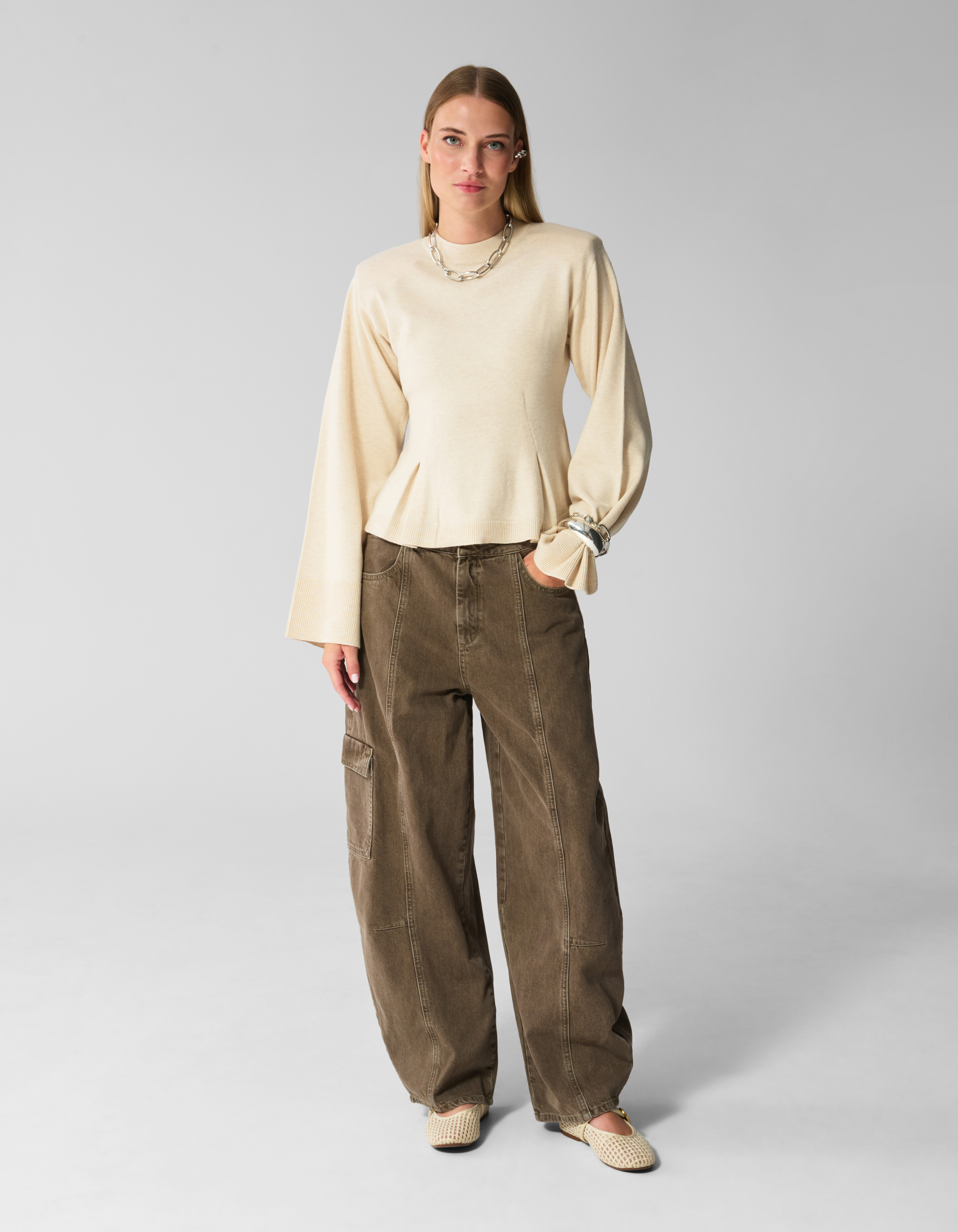 Peplum Strickpullover Ecru SHOEBY WOMEN