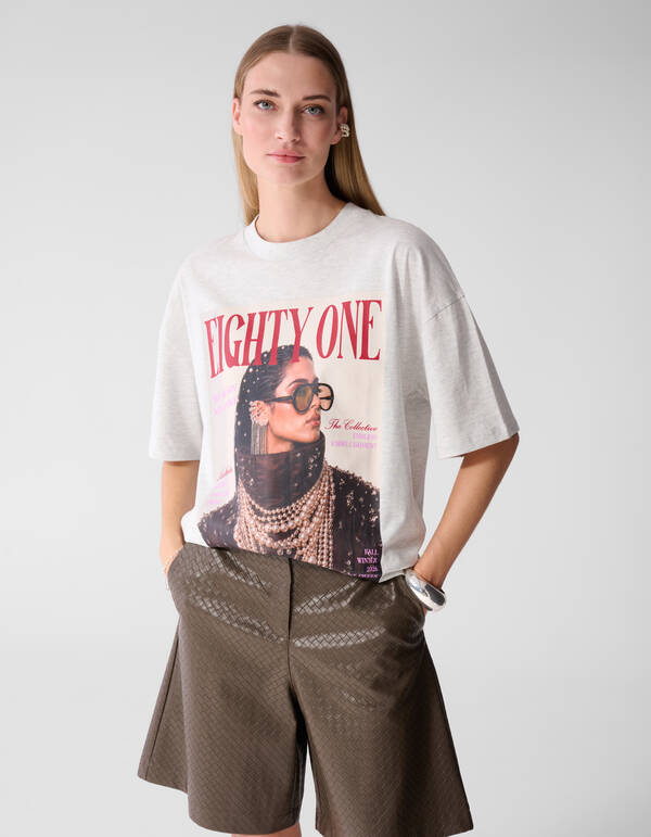 Oversized-T-Shirt mit Magazin-Motiv Hellgrau SHOEBY WOMEN