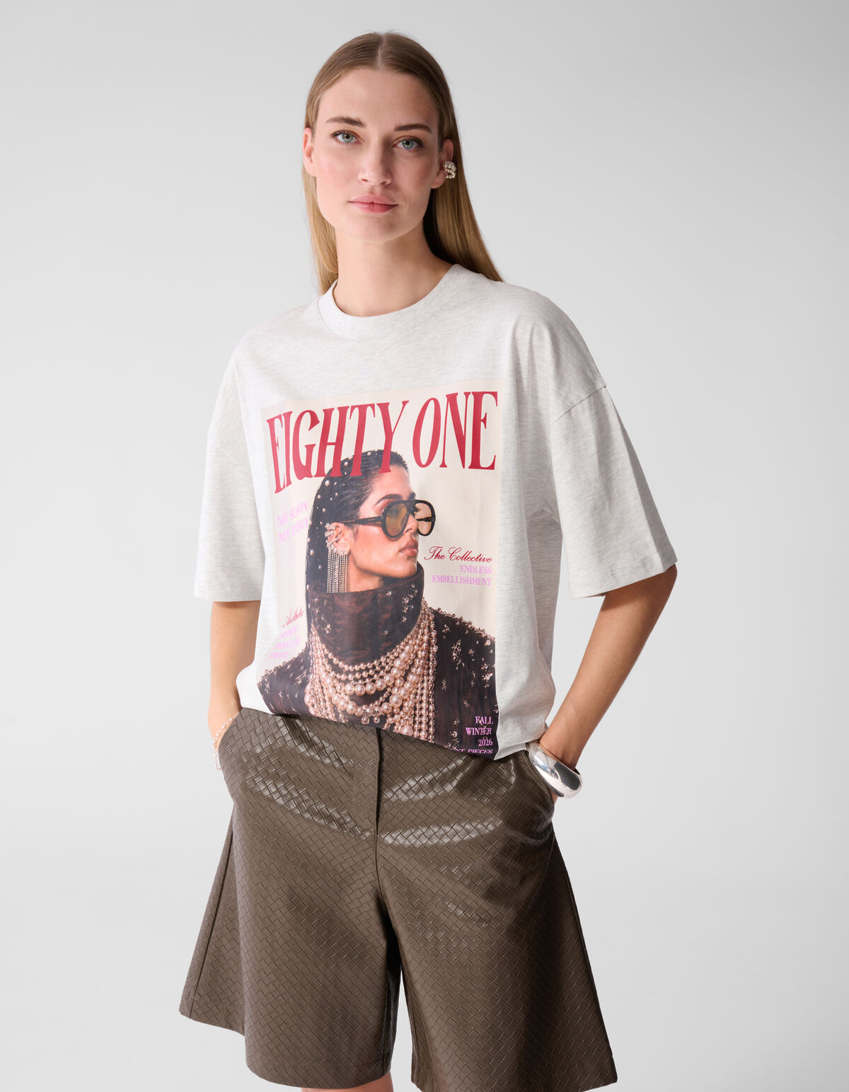 Oversized-T-Shirt mit Magazin-Motiv Hellgrau SHOEBY WOMEN