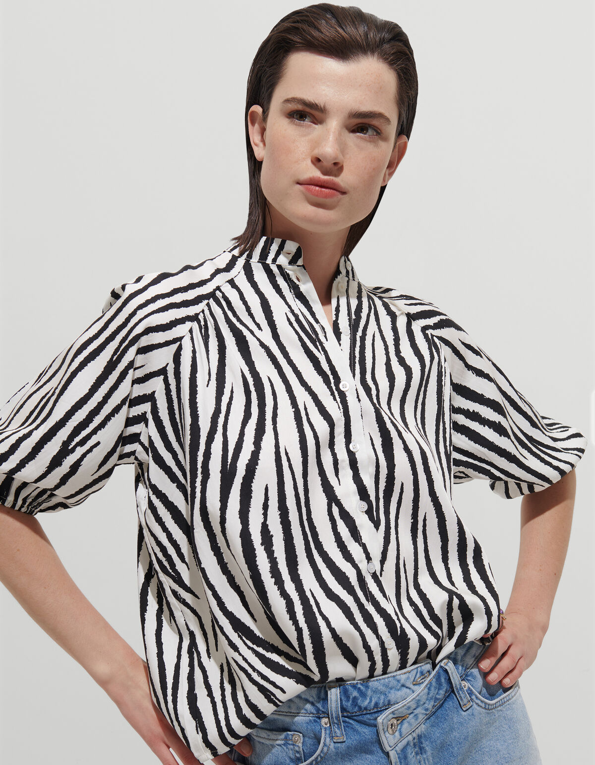 Bluse mit Zebradruck Schwarz/Weiß SHOEBY WOMEN