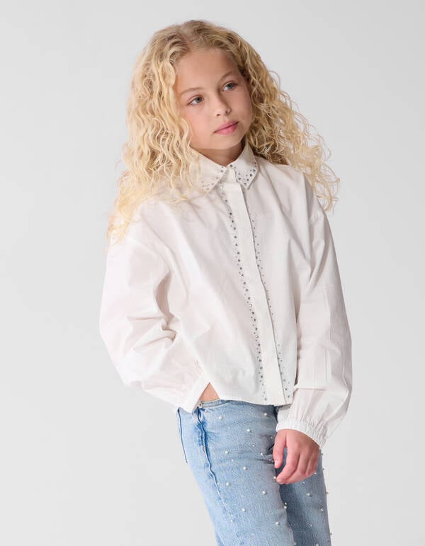 Strass Collar Bluse Wei&szlig; SHOEBY GIRLS