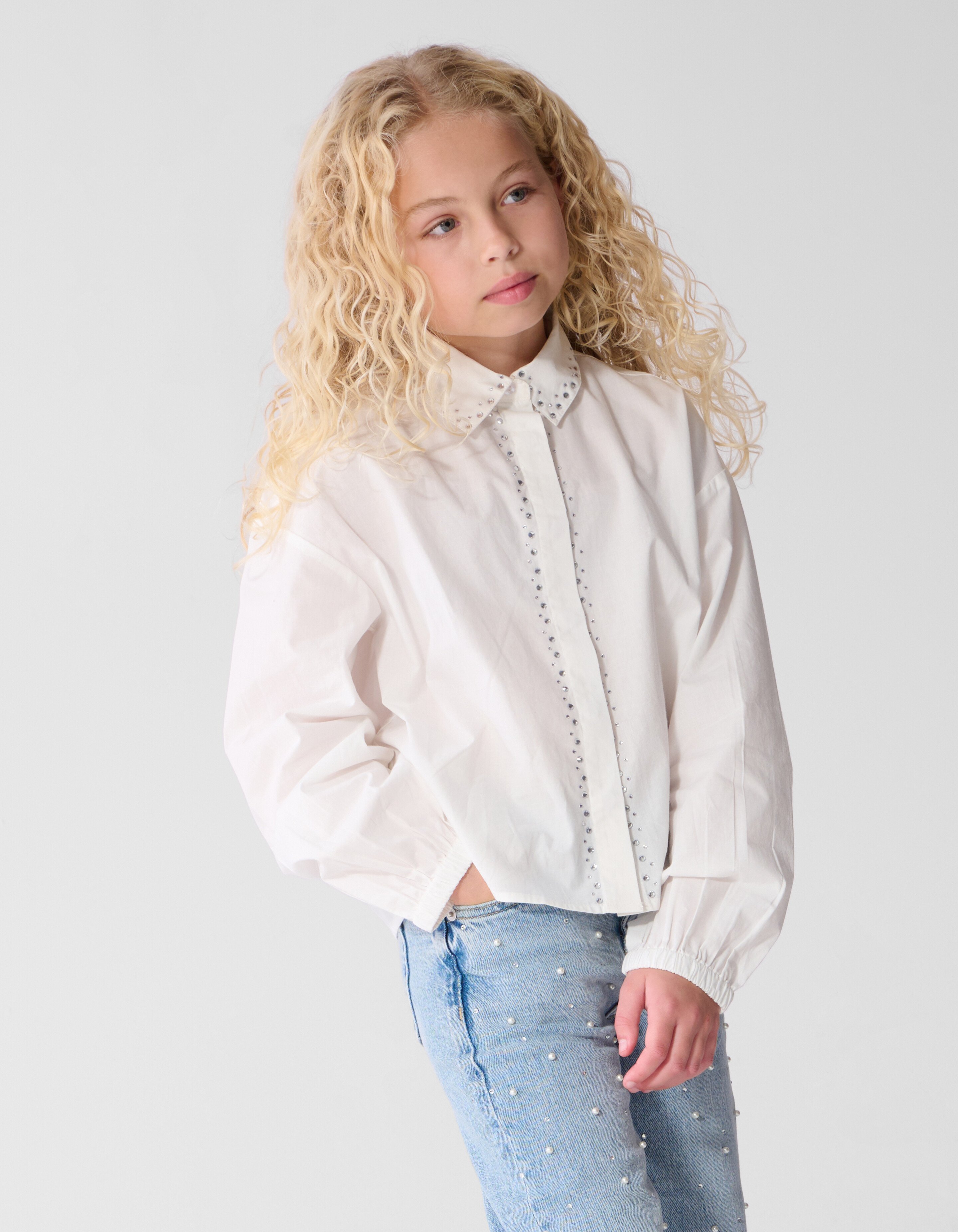 Strass Collar Bluse Wei&szlig; SHOEBY GIRLS
