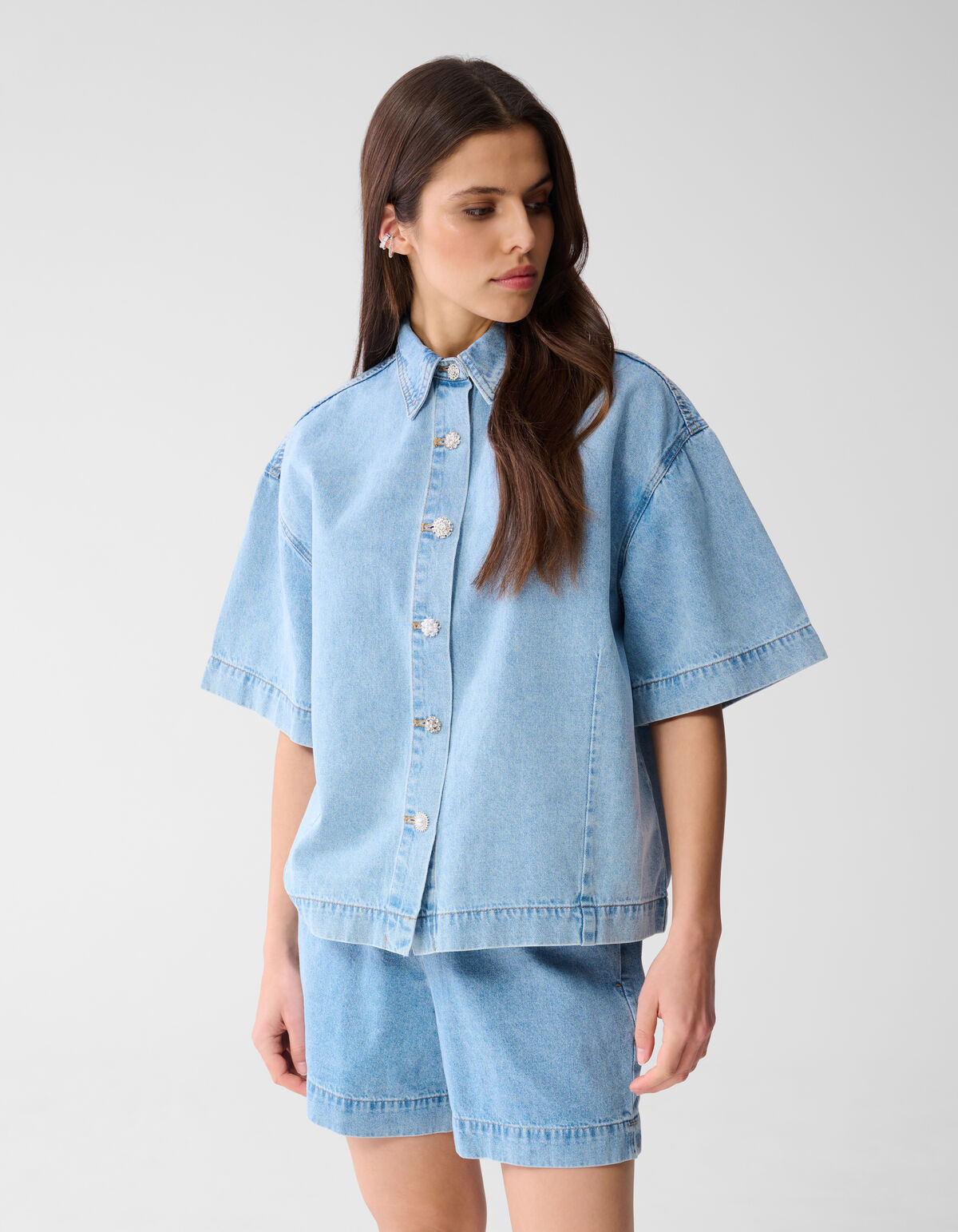 &Uuml;bergro&szlig;e Denim-Bluse gebleicht von Monica SHOEBY WOMEN