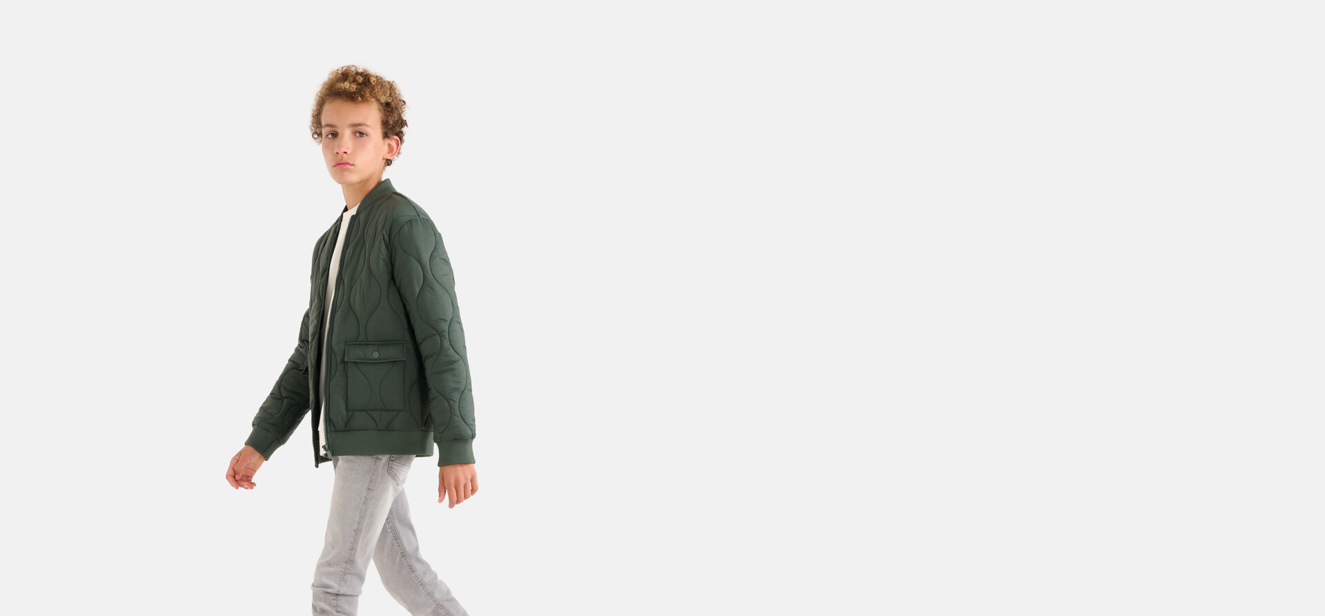 Gewellte wattierte Jacke Dunkelgrün SHOEBY BOYS