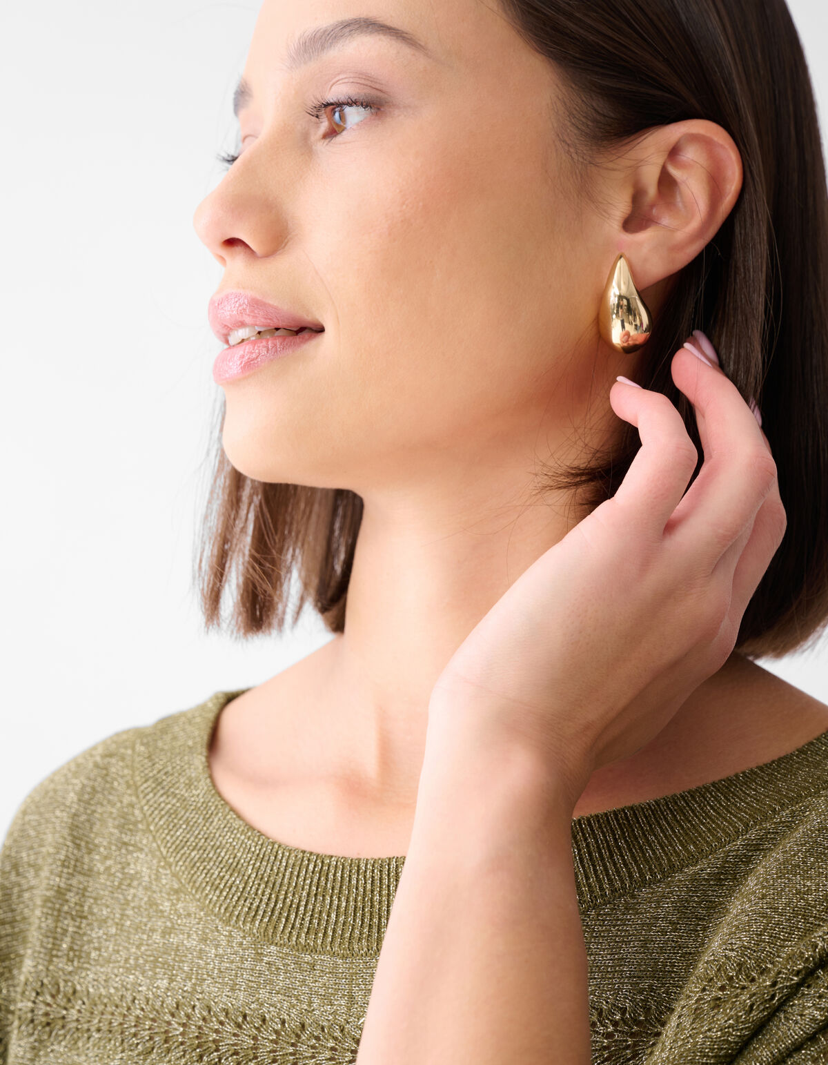 Glitzer ajour Fledermaus&auml;rmel Pullover gr&uuml;n SHOEBY WOMEN