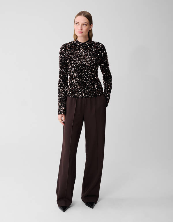Pailletten-Flare-Langarmshirt Schwarz SHOEBY WOMEN