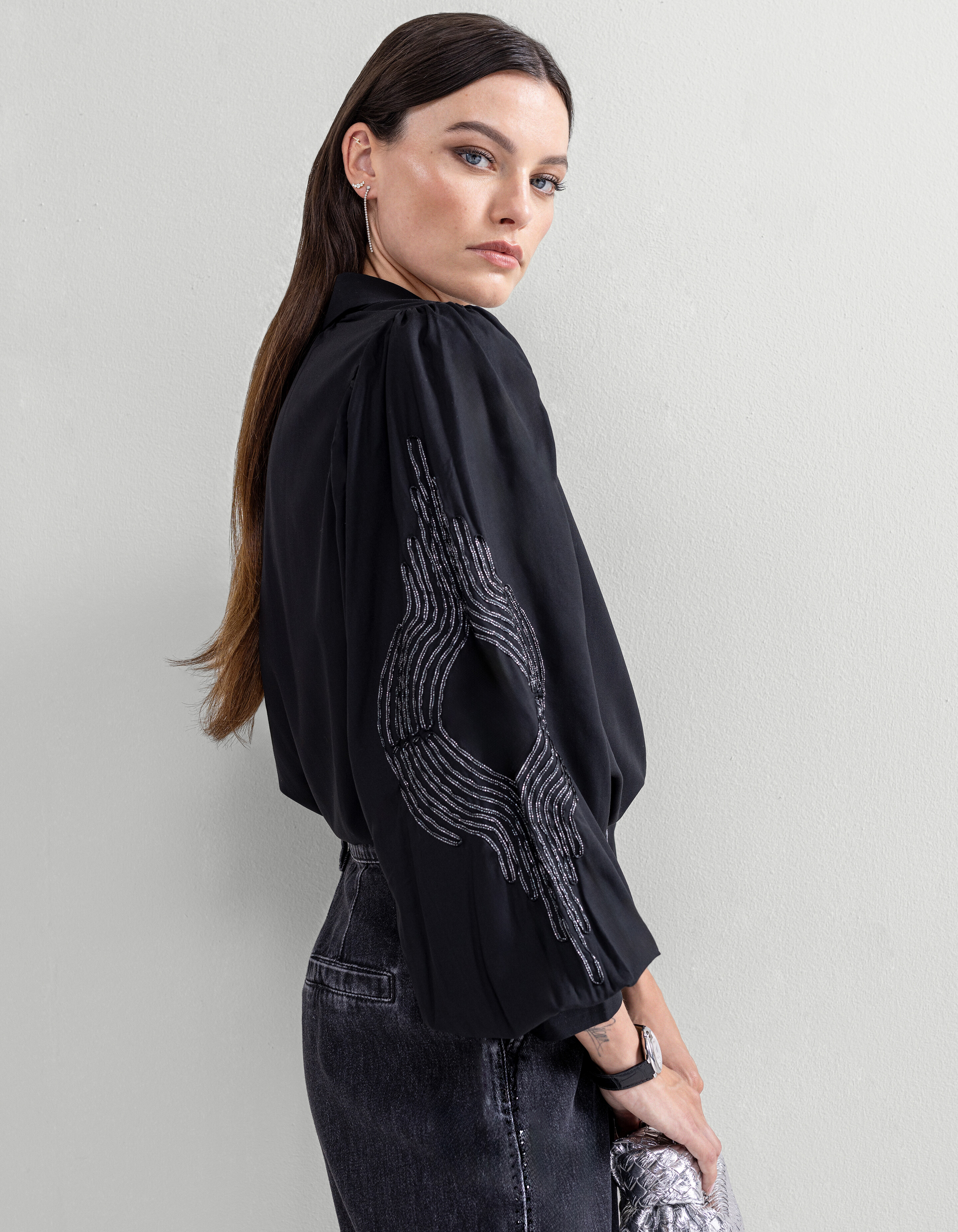 Lurex-Band-Bluse Schwarz SHOEBY WOMEN