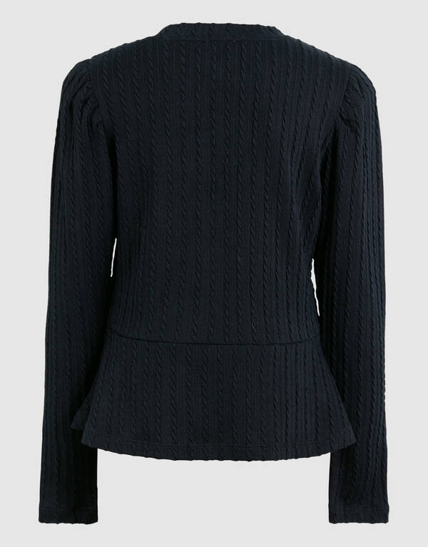 Peplum-Kabel-Langarmshirt Schwarz SHOEBY GIRLS