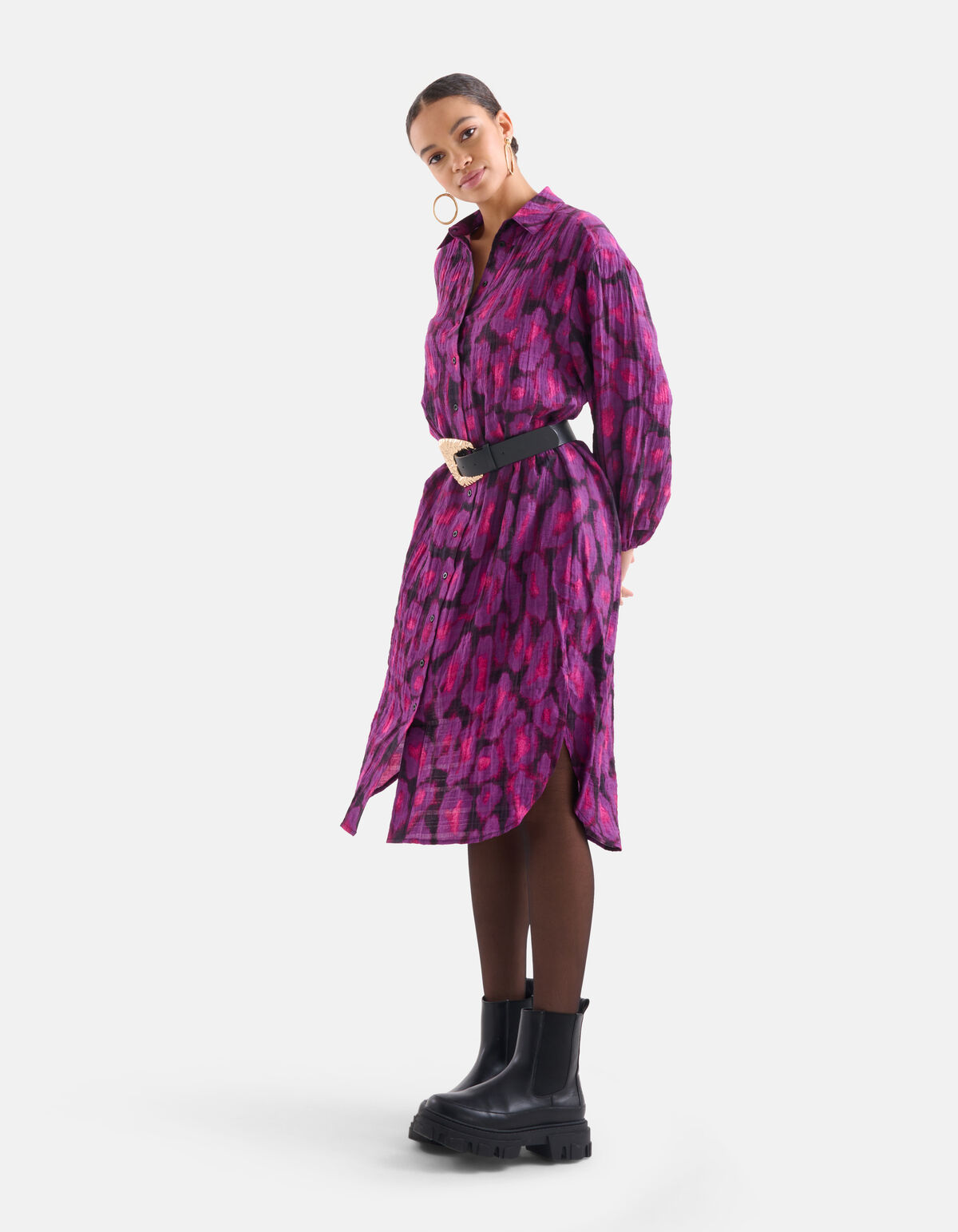 Langes Kleid mit Leopardenmuster Violett EKSEPT