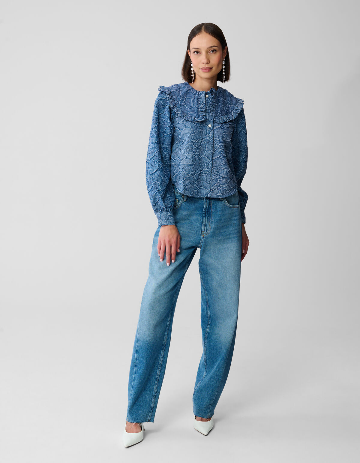 Jeansbluse mit großem Kragen, Blau SHOEBY WOMEN
