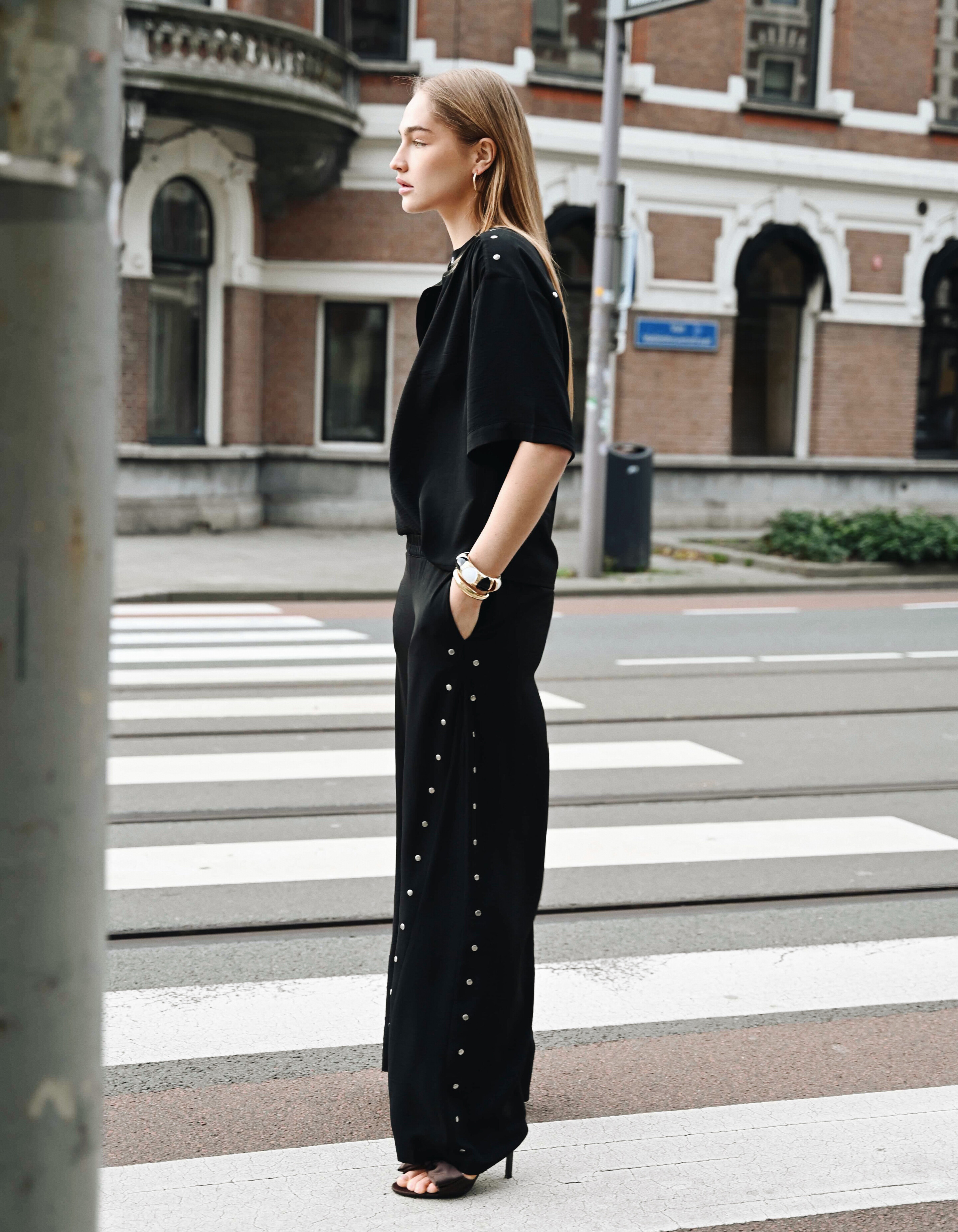 Twist-Studs-Hose mit weitem Bein, Schwarz SHOEBY WOMEN