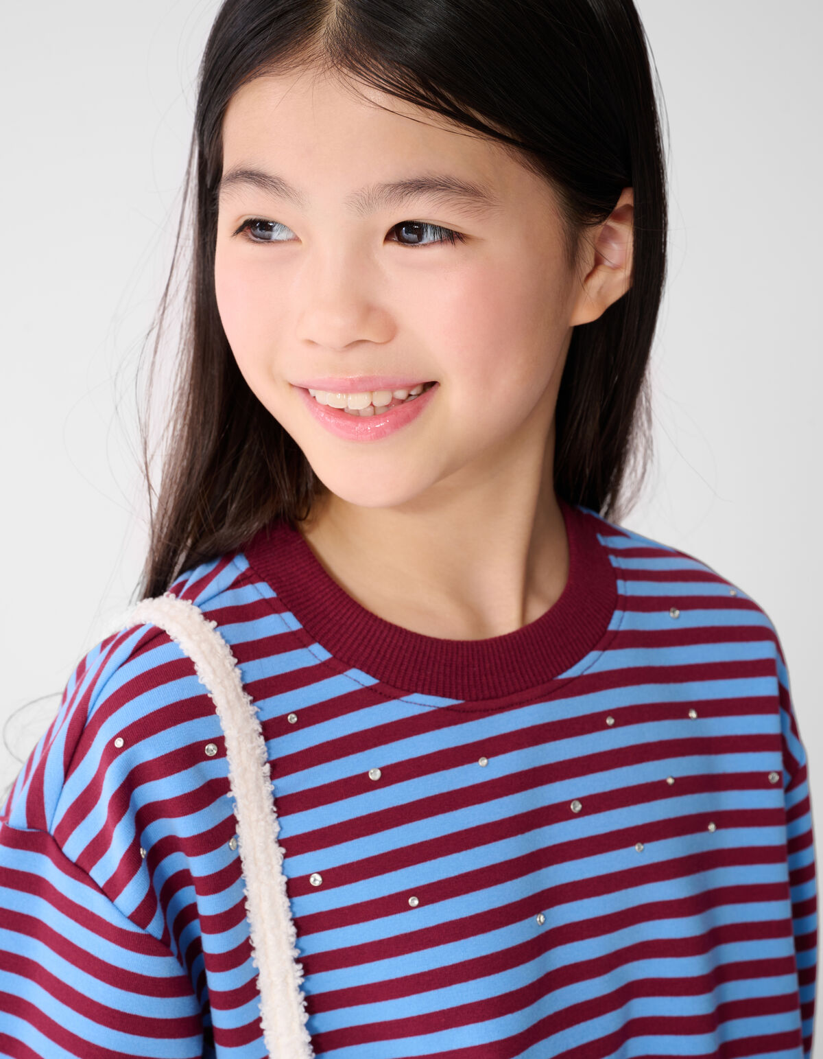 Gestreifter Ballon-Pullover Dunkelrot/Blau SHOEBY GIRLS