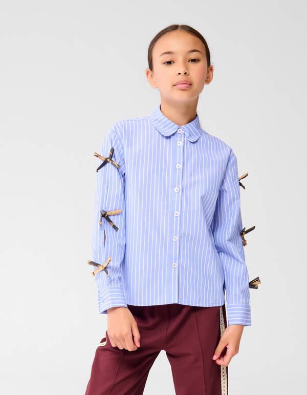Gestreifte Bluse mit Schleife Blau SHOEBY GIRLS