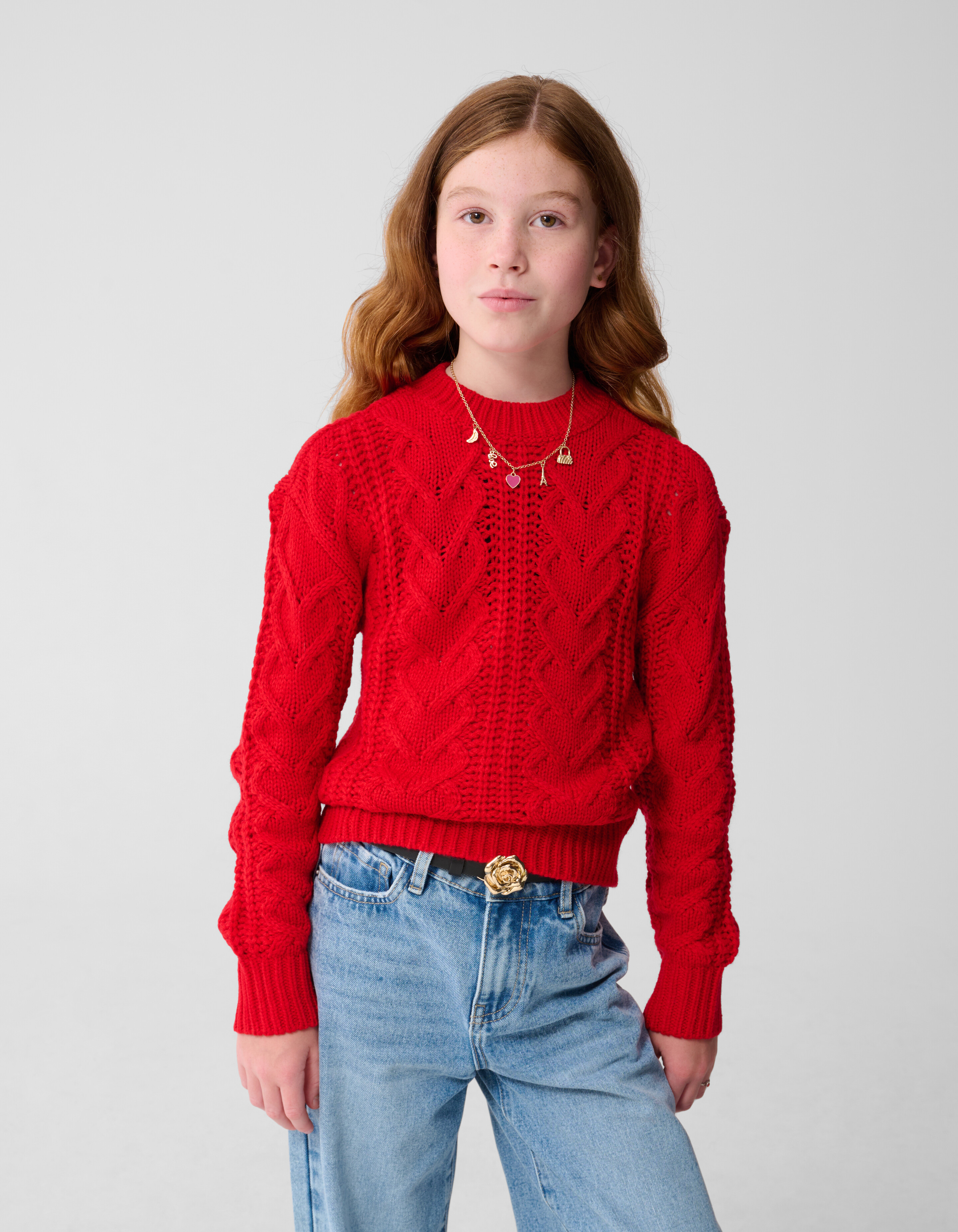 Zopfmusterpullover mit Schleife Rot SHOEBY GIRLS