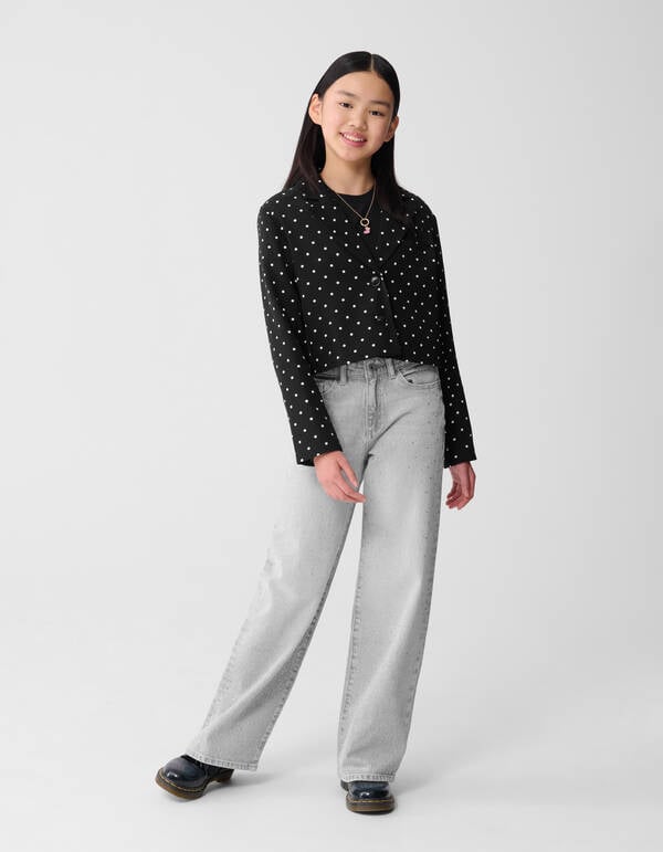 Strass Wide Leg Fit Jeans Hellgrau SHOEBY GIRLS