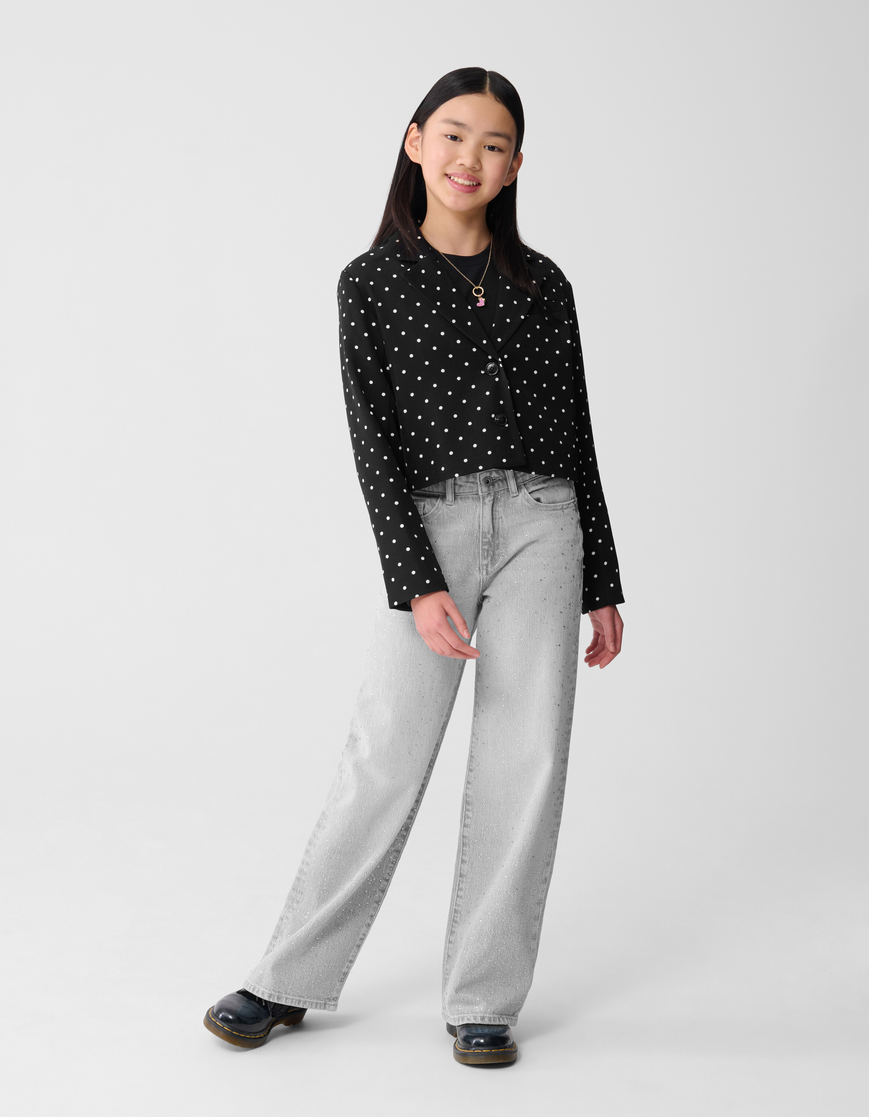 Strass Wide Leg Fit Jeans Hellgrau SHOEBY GIRLS