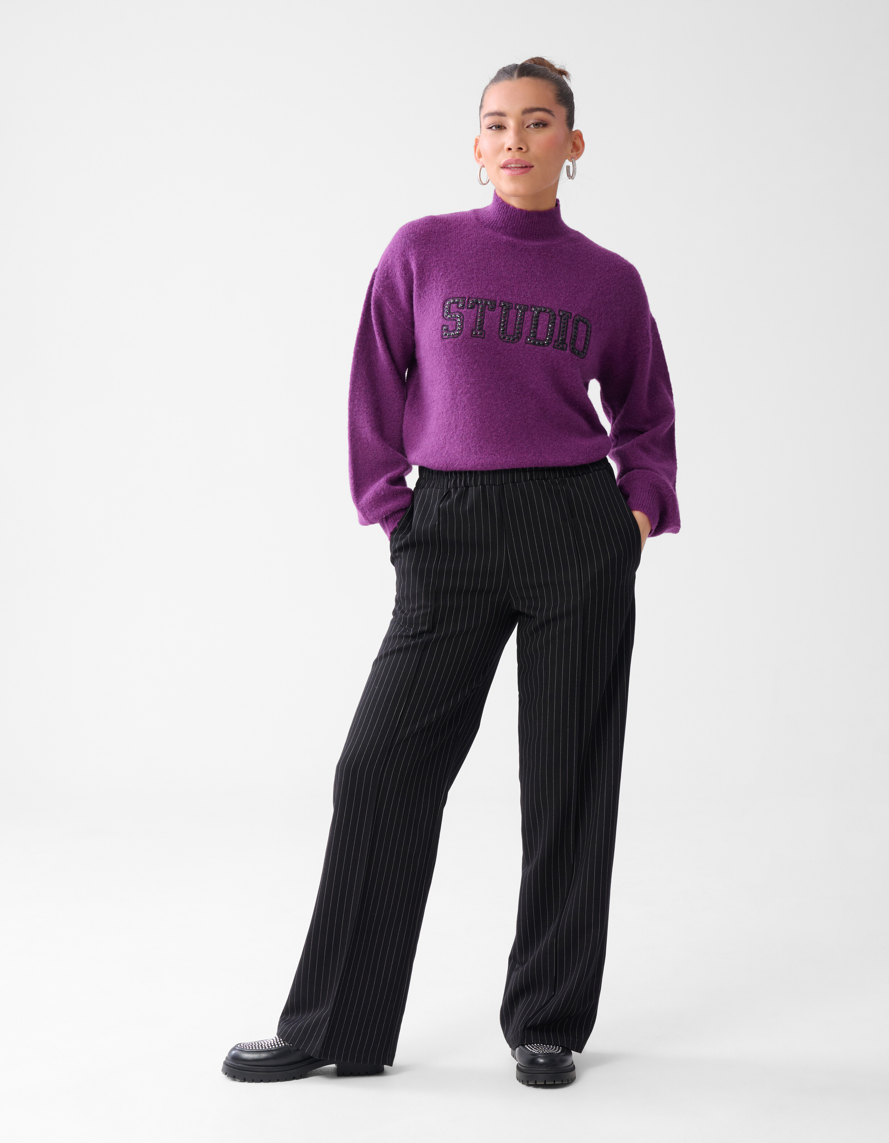 Nadelstreifenhose mit weitem Bein Schwarz SHOEBY WOMEN
