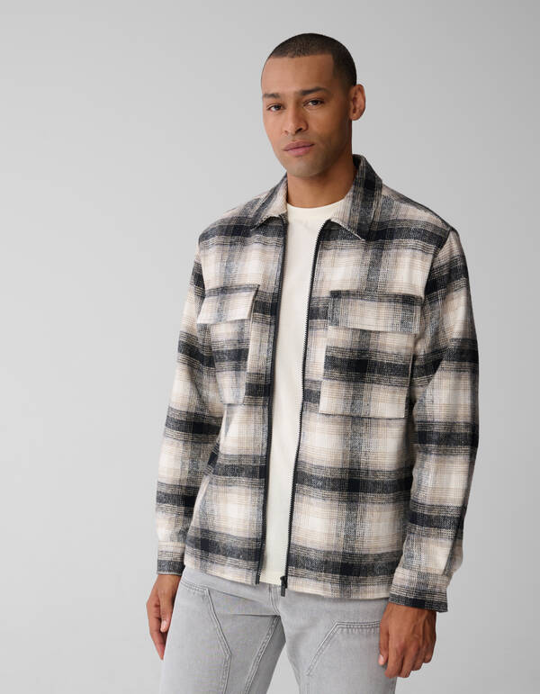 Kariertes Overshirt mit Reißverschluss in Off Whit SHOEBY MEN