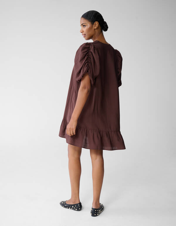 Minikleid mit Puff&auml;rmeln in Braun SHOEBY WOMEN