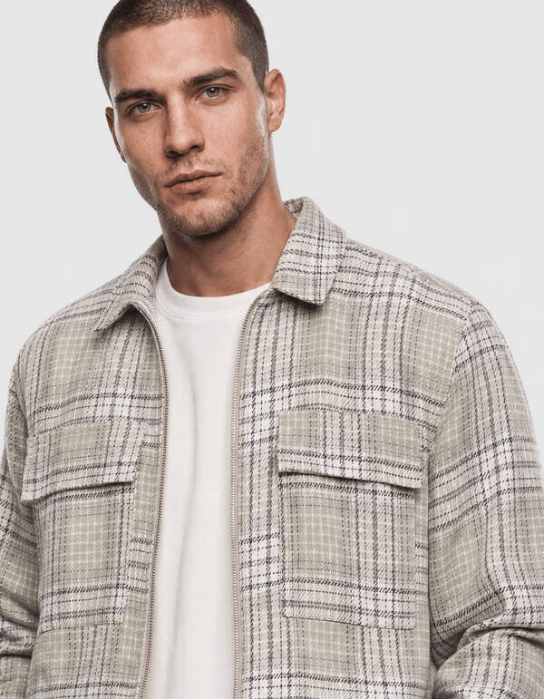 Hellgr&uuml;nes kariertes Overshirt Rei&szlig;verschluss SHOEBY MEN