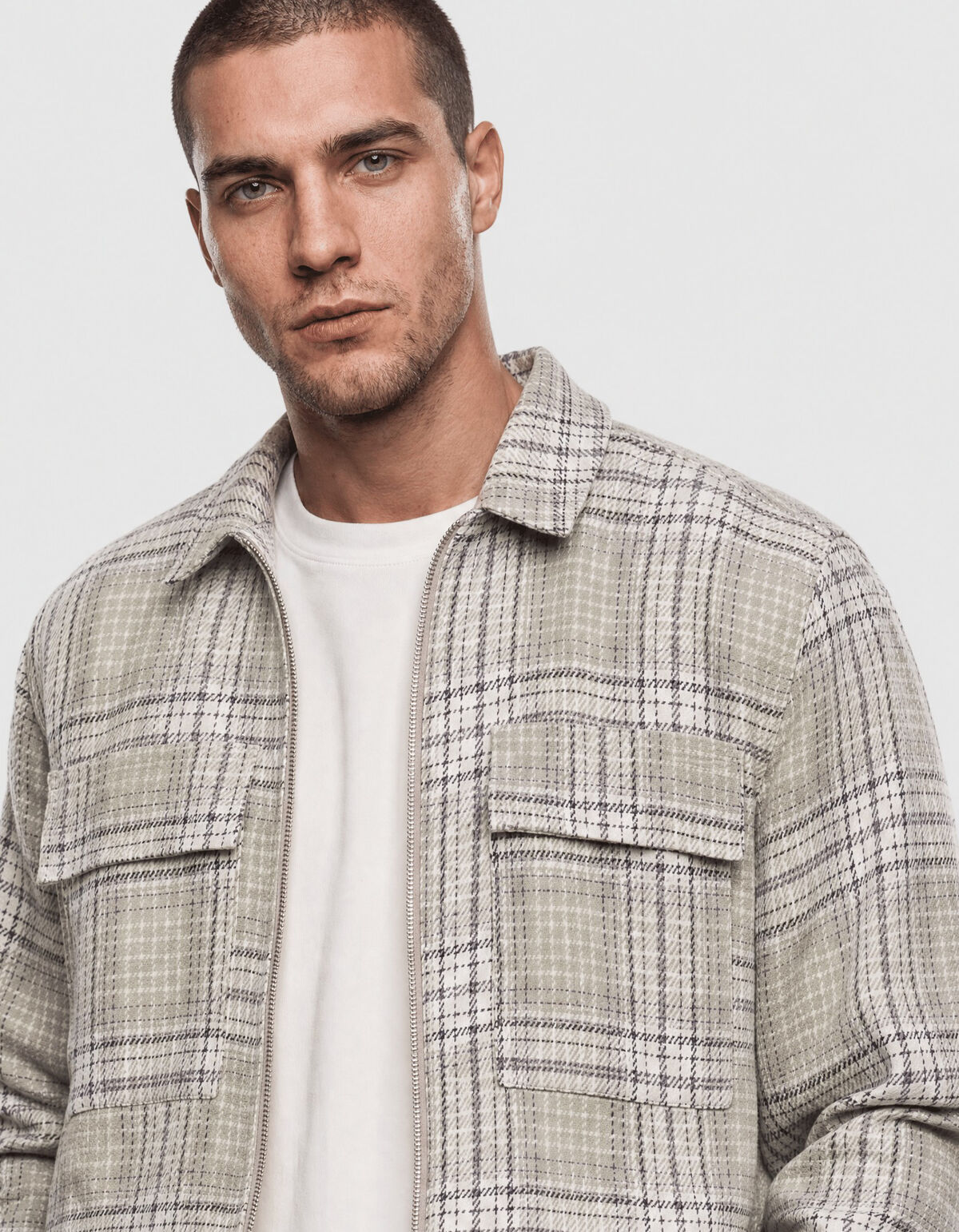 Hellgr&uuml;nes kariertes Overshirt Rei&szlig;verschluss SHOEBY MEN