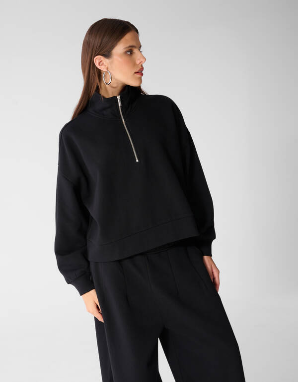 Oversized Fit Pullover mit Rei&szlig;verschluss Schwarz SHOEBY WOMEN
