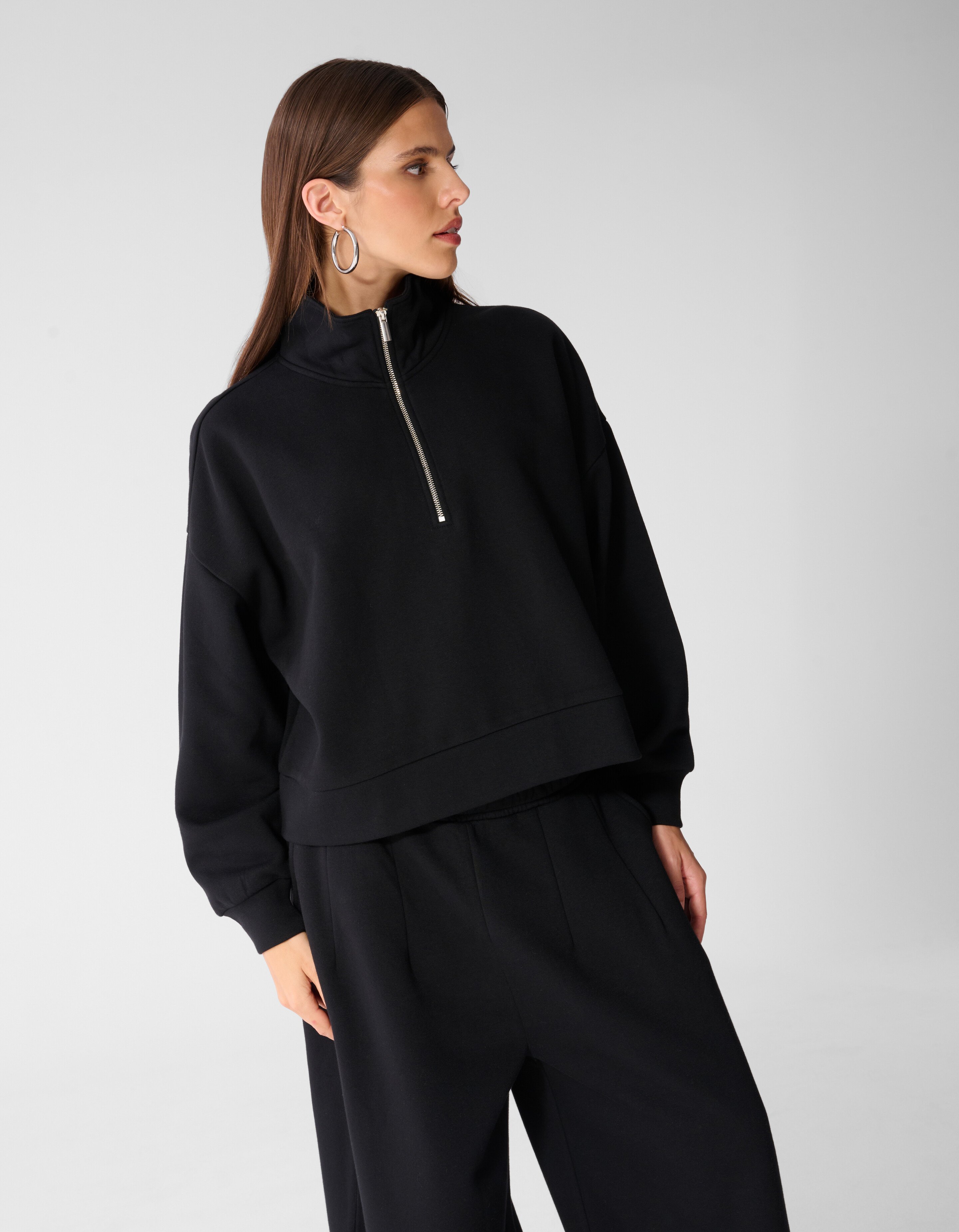 Oversized Pullover mit Rei&szlig;verschluss Schwarz SHOEBY WOMEN