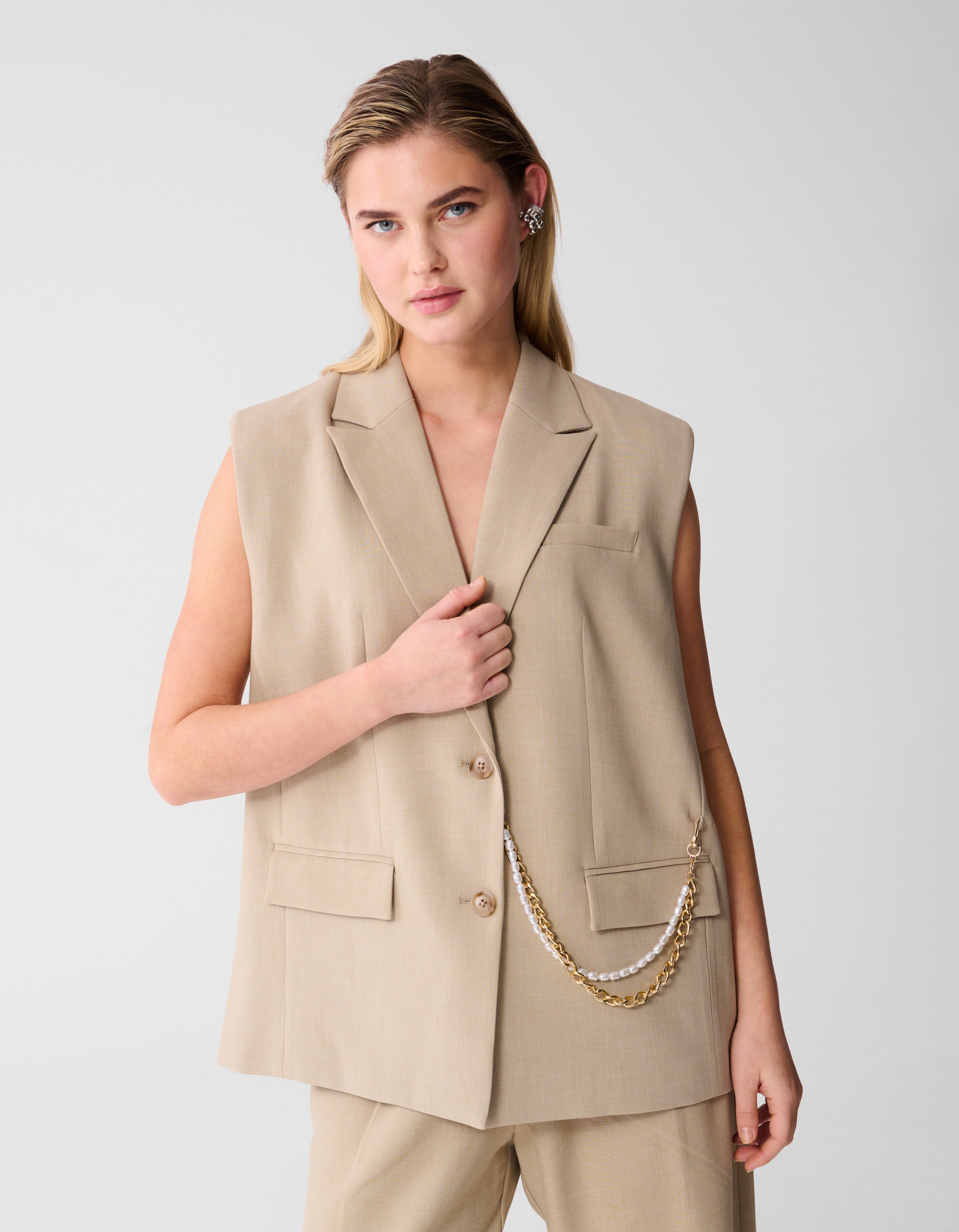 Ärmelloser Blazer mit Kettenmuster, Sand SHOEBY WOMEN