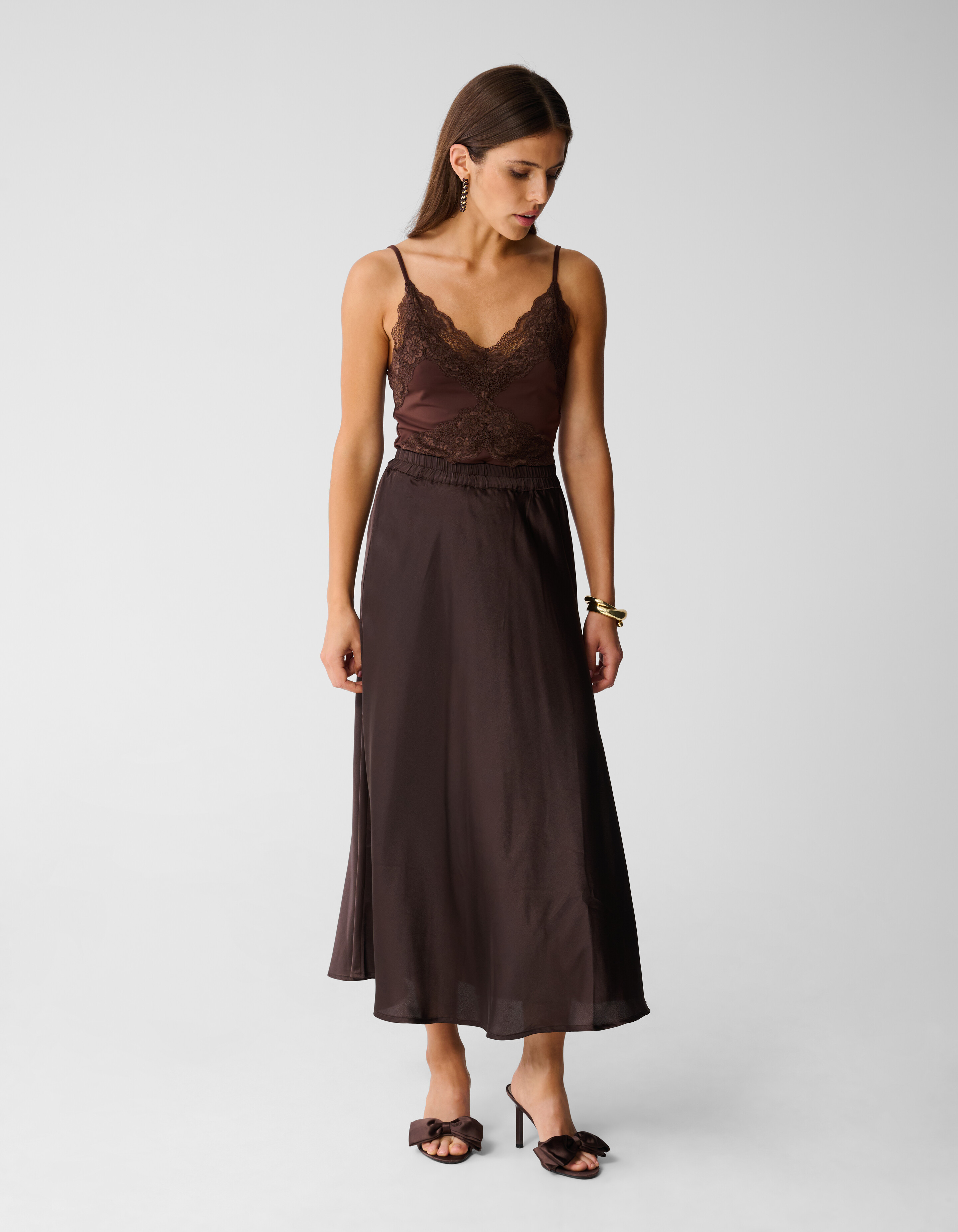 Satin Maxi Rock Dunkelbraun SHOEBY WOMEN