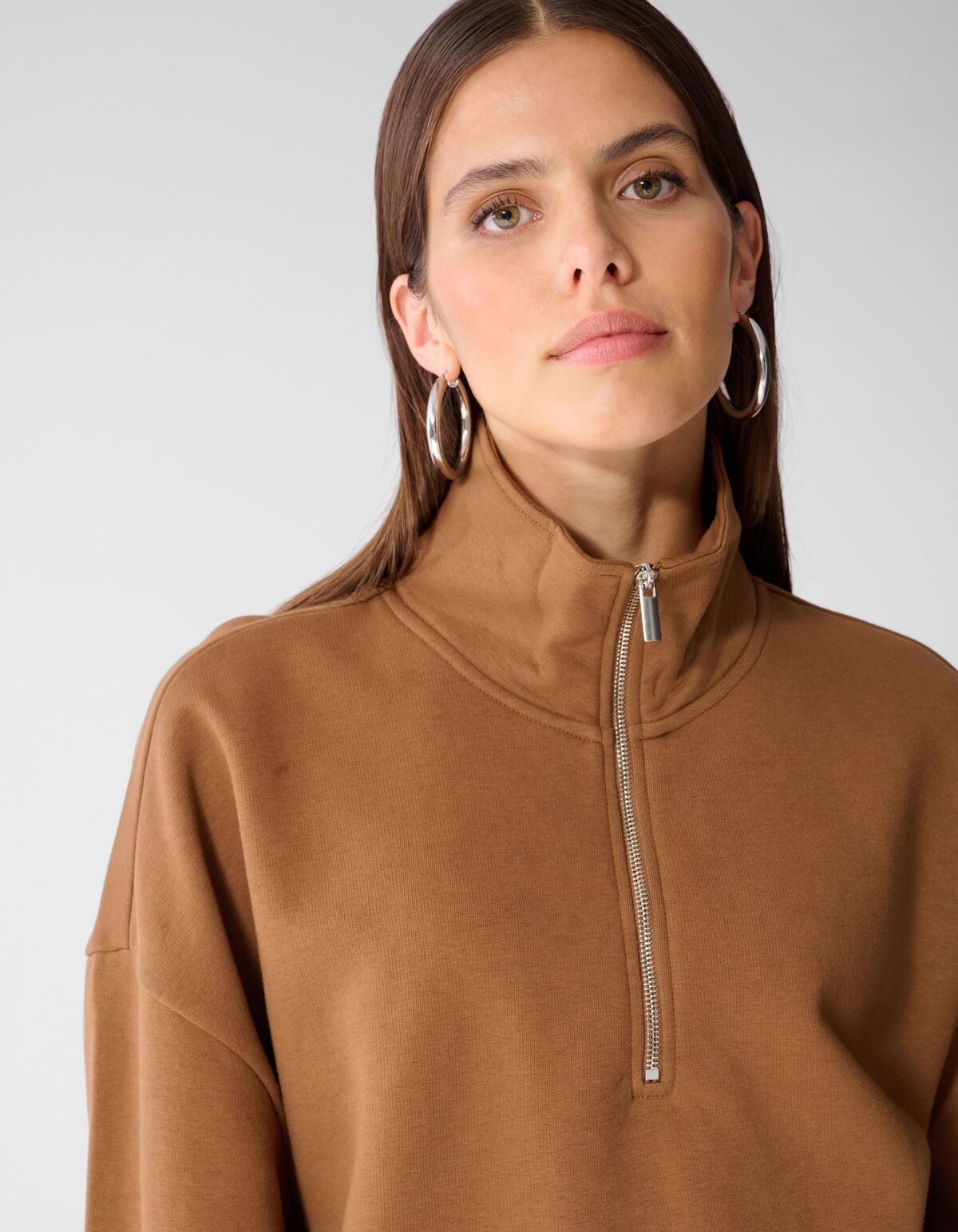 Oversized Zipper Pullover Braun SHOEBY WOMEN