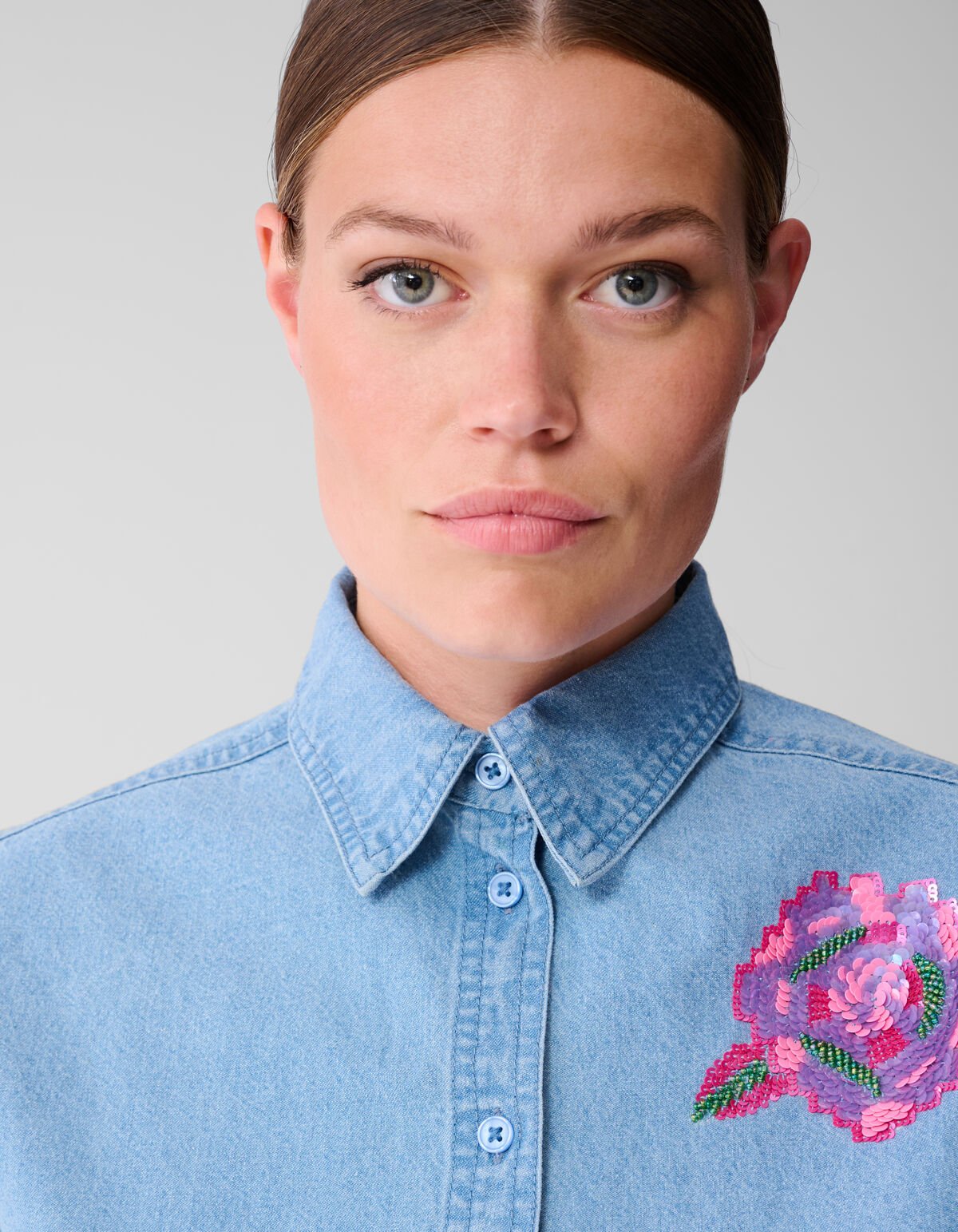 Übergroße Bluse aus Denim mit Pailletten Blau SHOEBY WOMEN