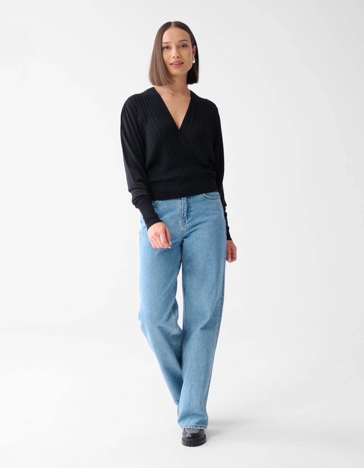 Pullover mit Glitzer-Revers Schwarz SHOEBY WOMEN