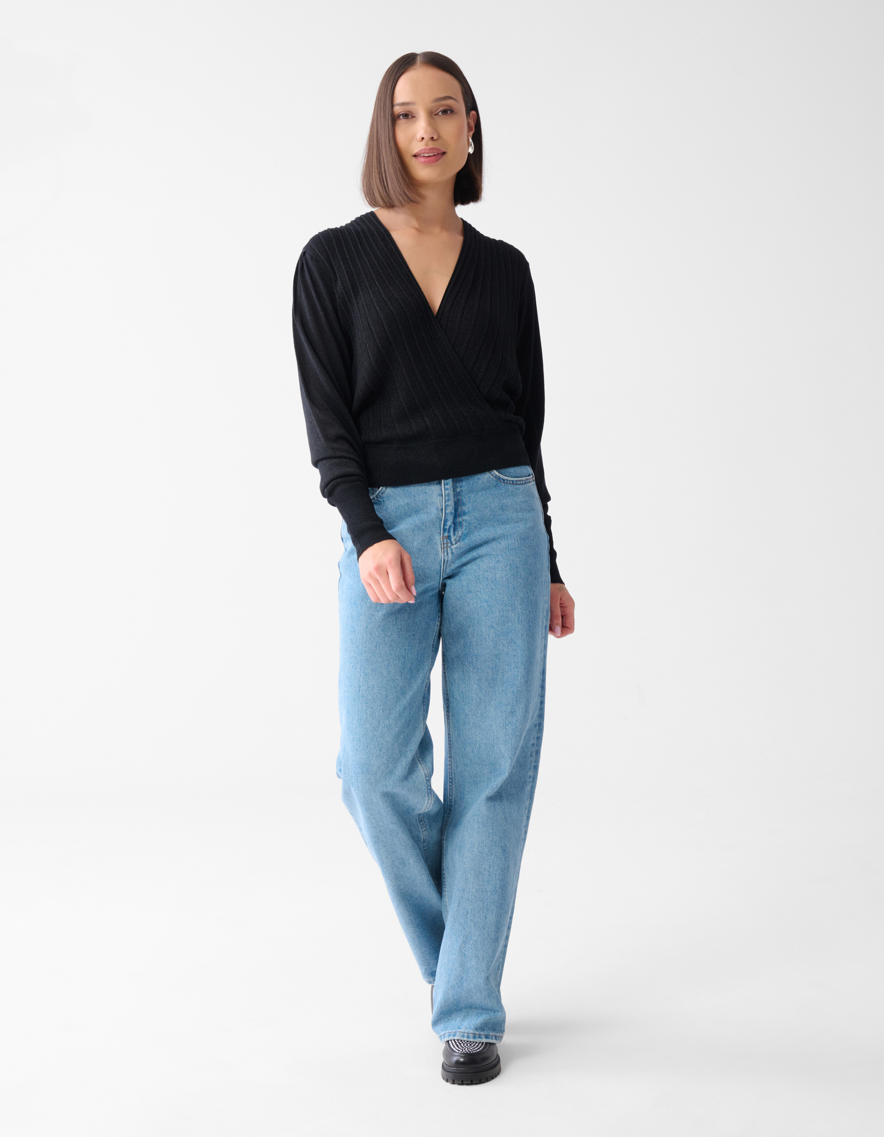 Pullover mit Glitzer-Revers Schwarz SHOEBY WOMEN