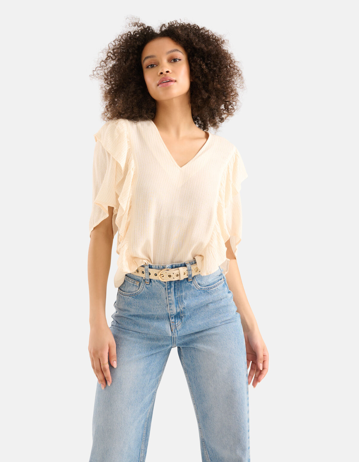 Rüschen-Lurex-Top Off White SHOEBY WOMEN