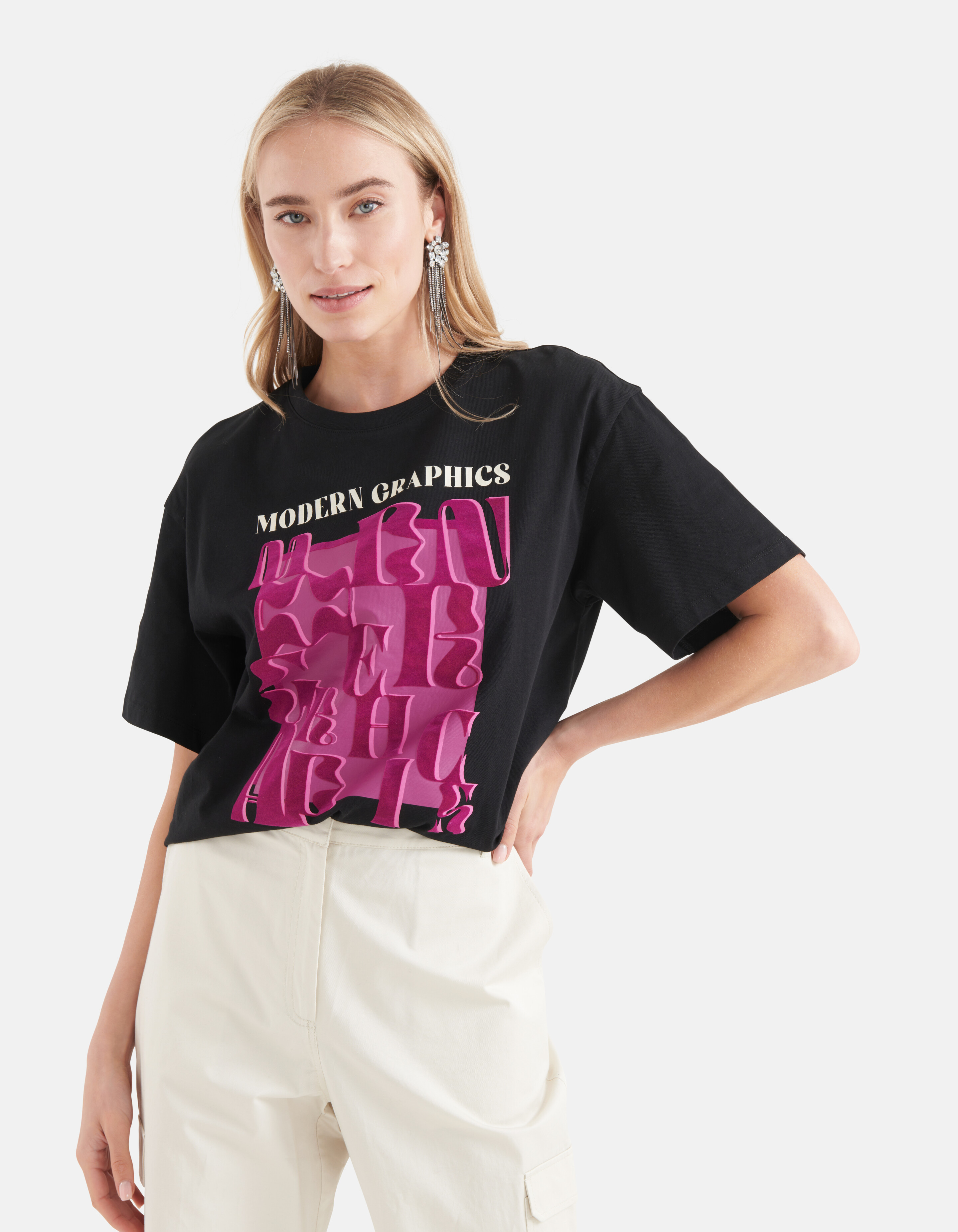 T-Shirt mit grafischem Artwork Schwarz SHOEBY WOMEN