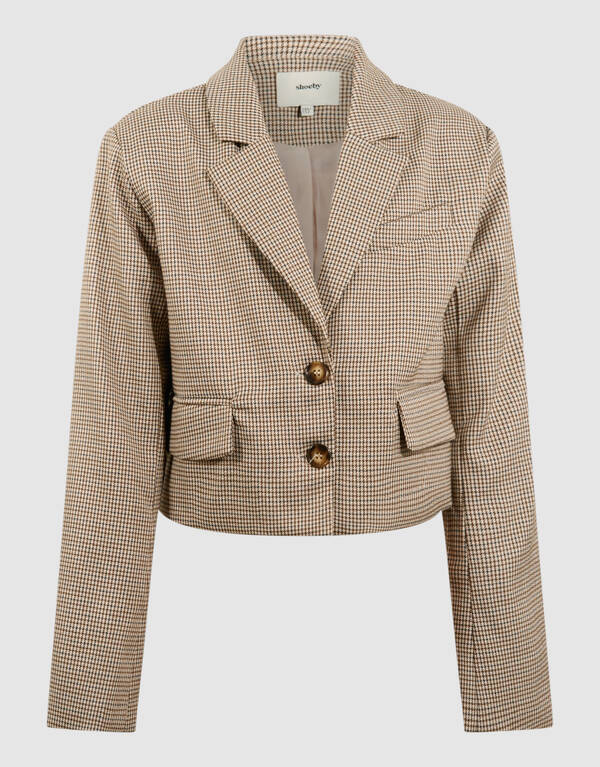Cropped-Blazer mit Karomuster Hellbraun SHOEBY GIRLS