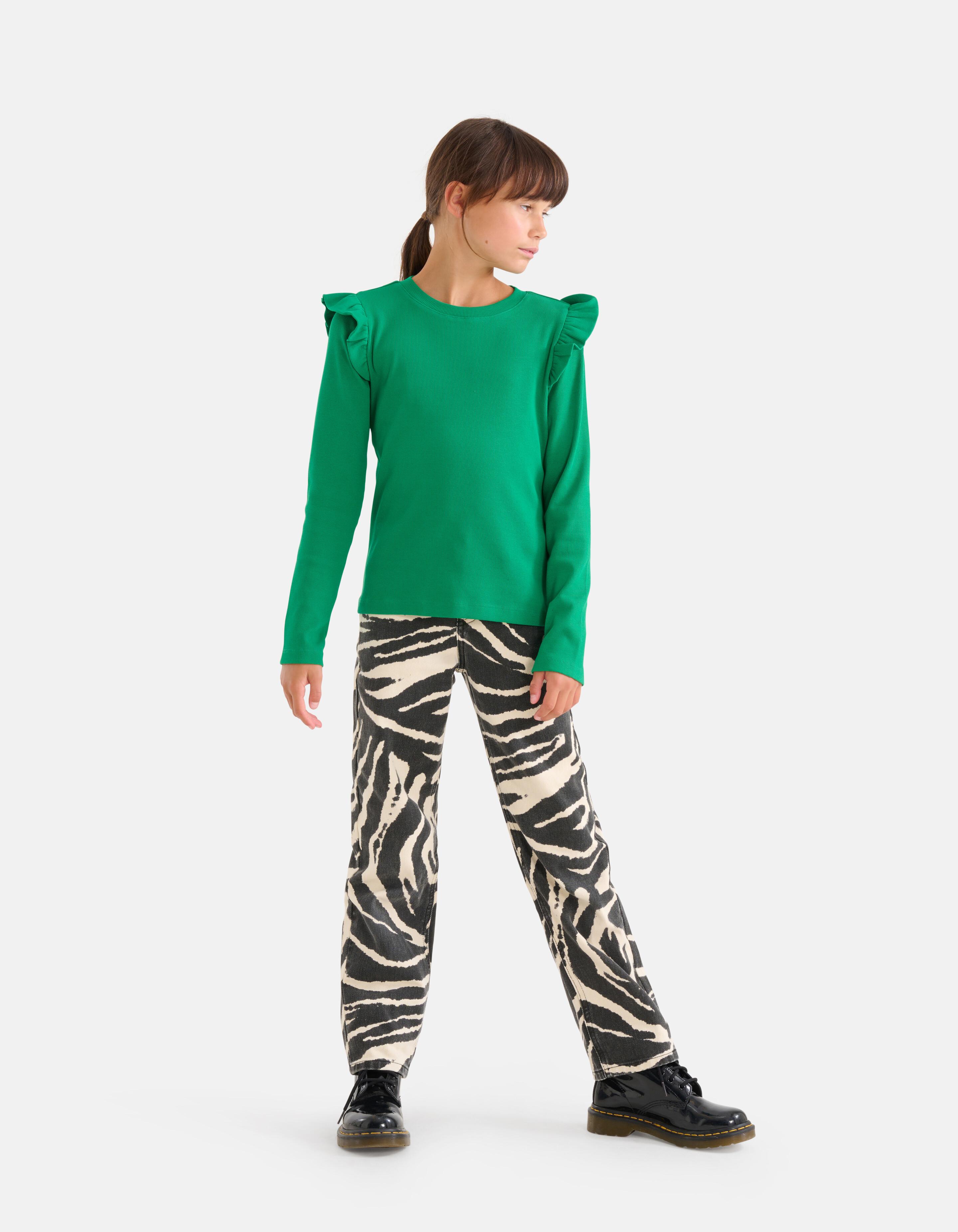 Rib Ruffle Longsleeve Groen SHOEBY GIRLS