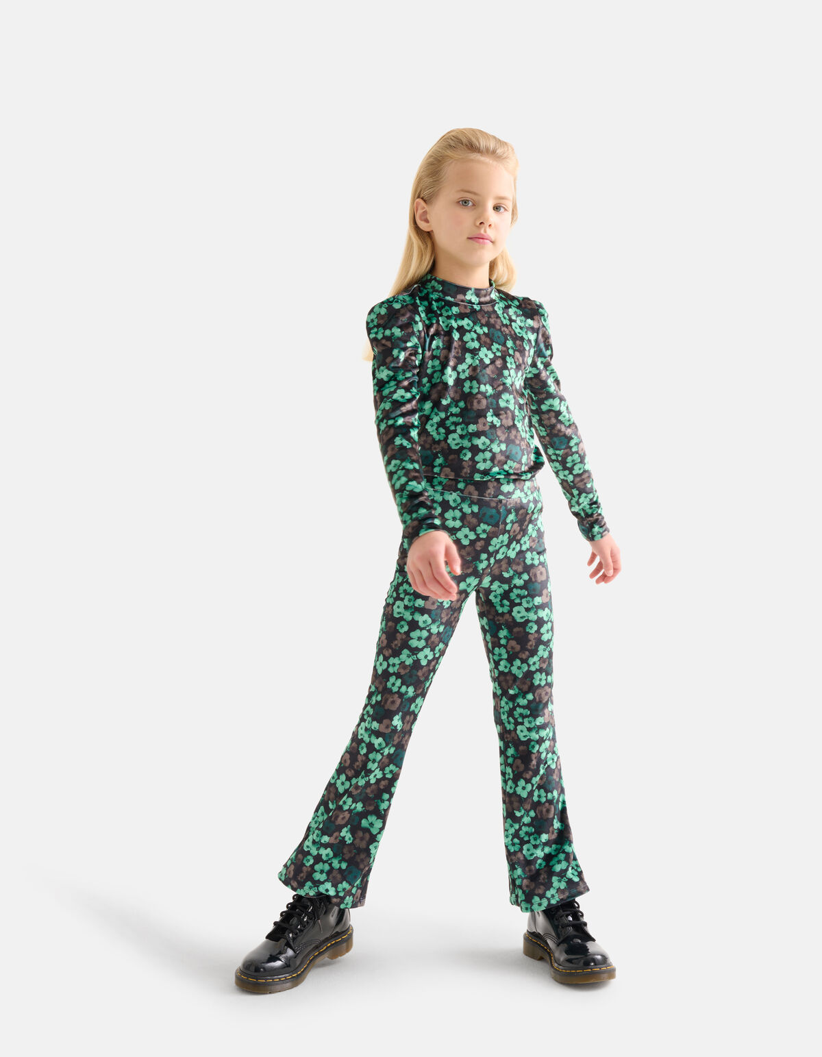 Samt Top mit Blumendruck Grün SHOEBY GIRLS