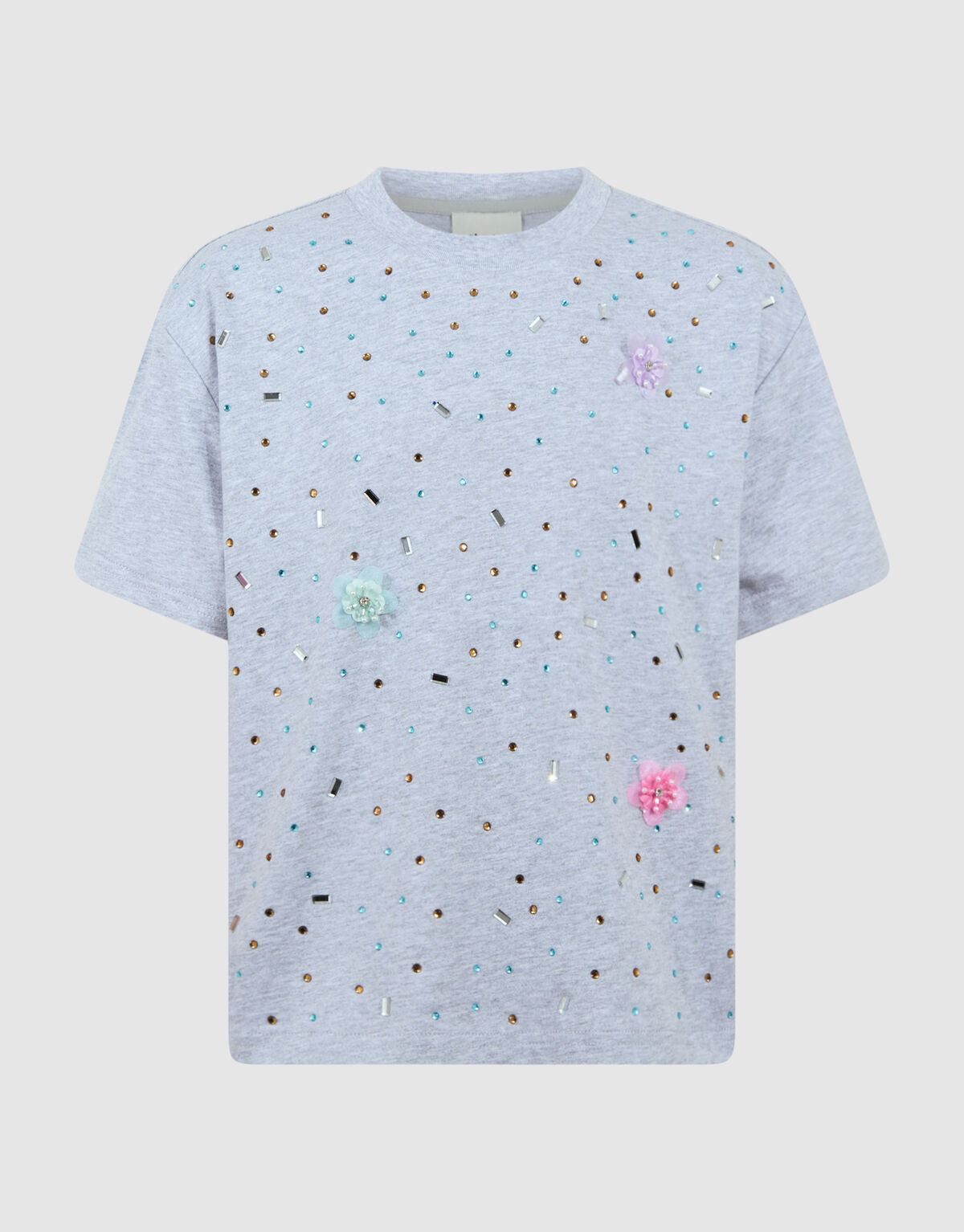 Graues T-Shirt mit Strassblumenmuster SHOEBY GIRLS