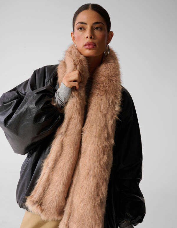 Reversible Nylon Faux Fur Jacke Schwarz By Anna SHOEBY WOMEN