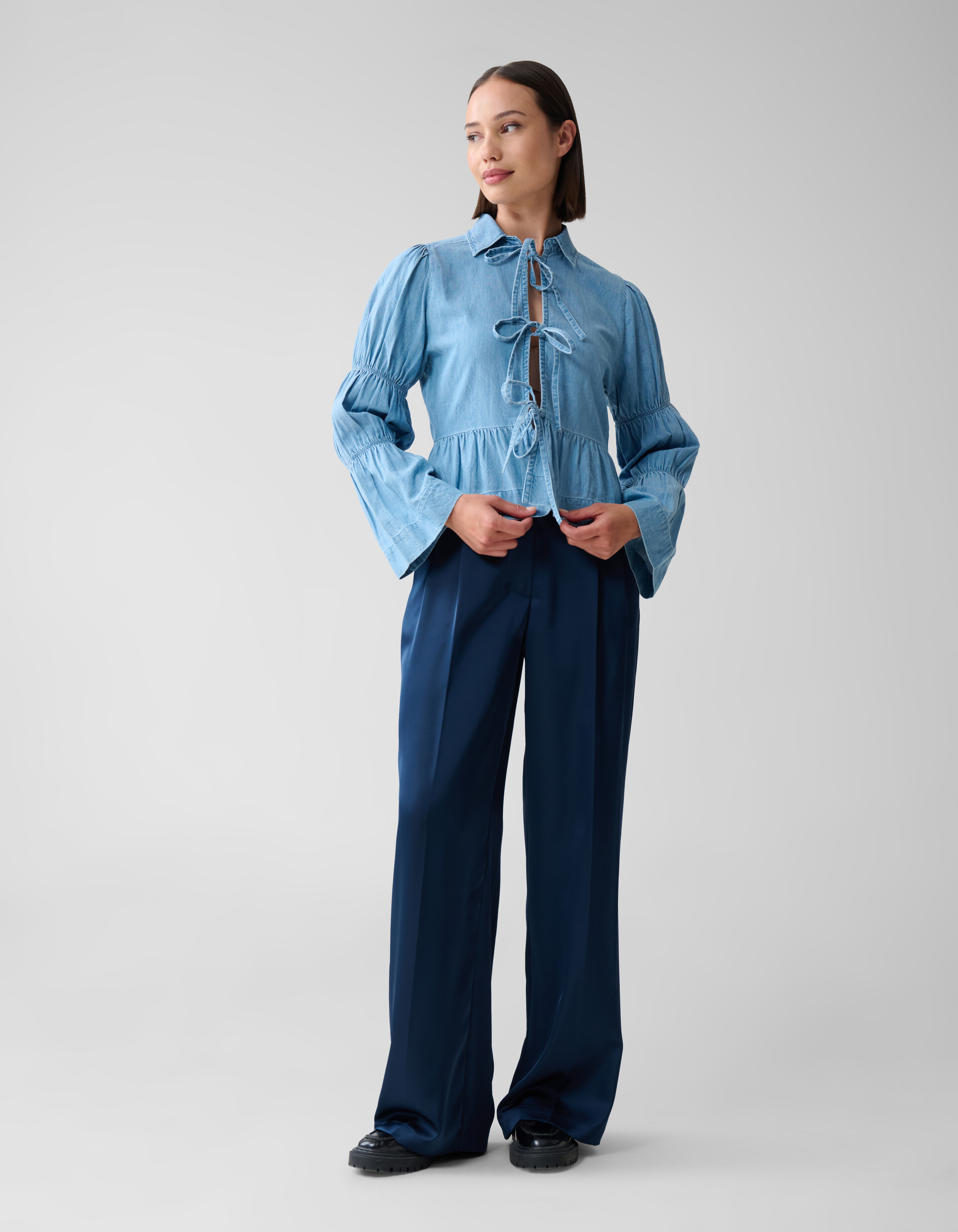 Denim Schleifenbluse Blau SHOEBY WOMEN