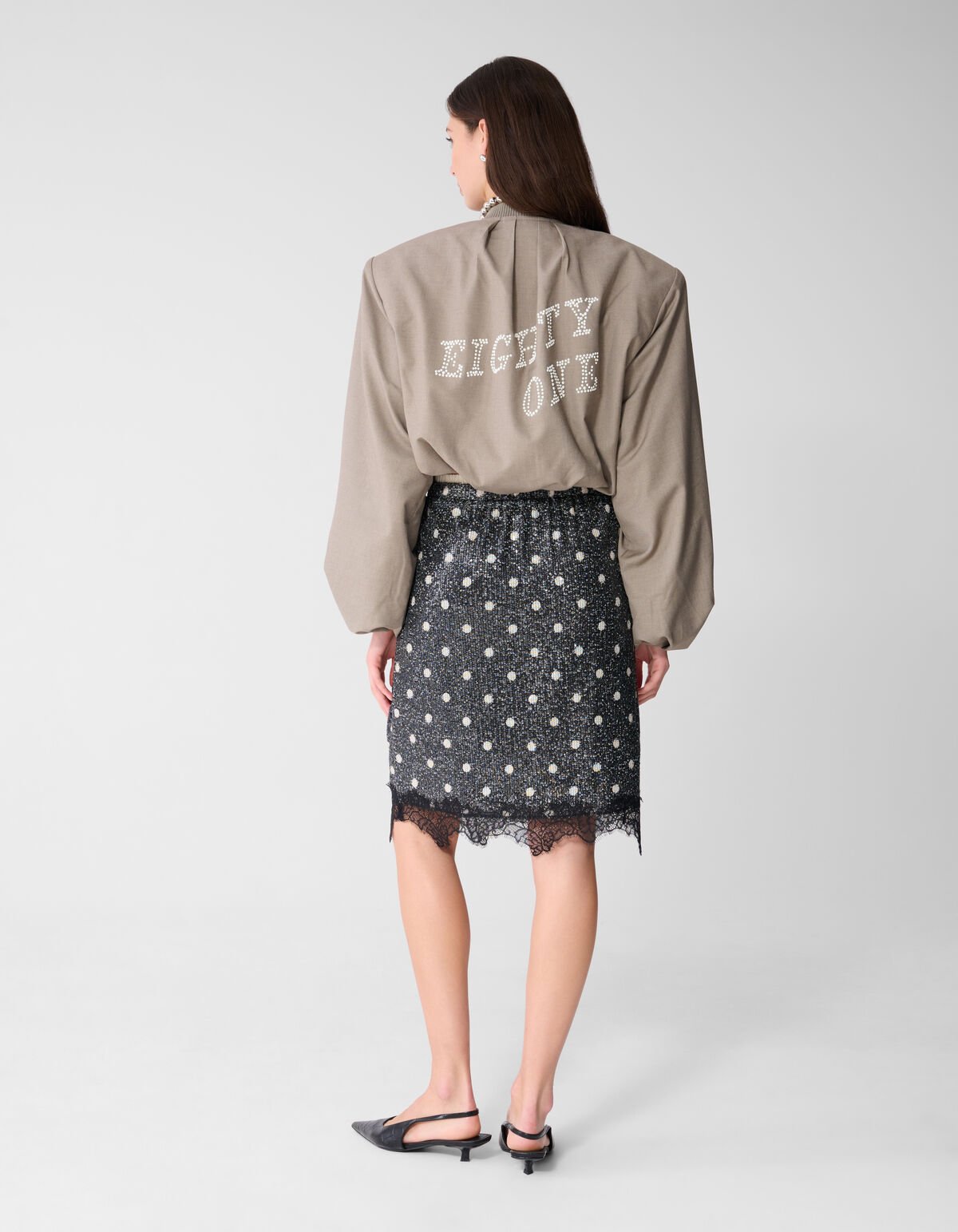 Sequin Polkadot Midi Rock Dunkelgrau SHOEBY WOMEN